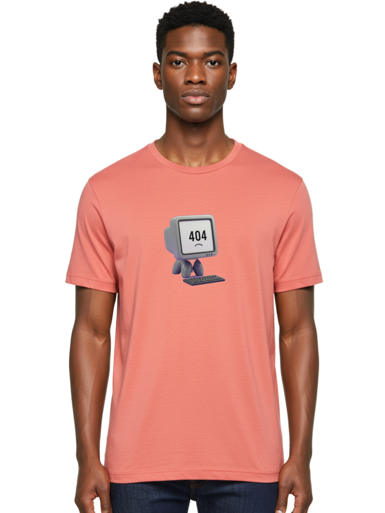 404-Error-Monitor Men'S Graphic Tee, 100% Cotton, Comfortable Casual Summer Wear, Machine Washable, 404 Error Message, Computer With Sad Face, Broken Link, Website Not Found, Error Page, Technical Issue, Webpage Unavailable, Sad Emoticon, Baa086