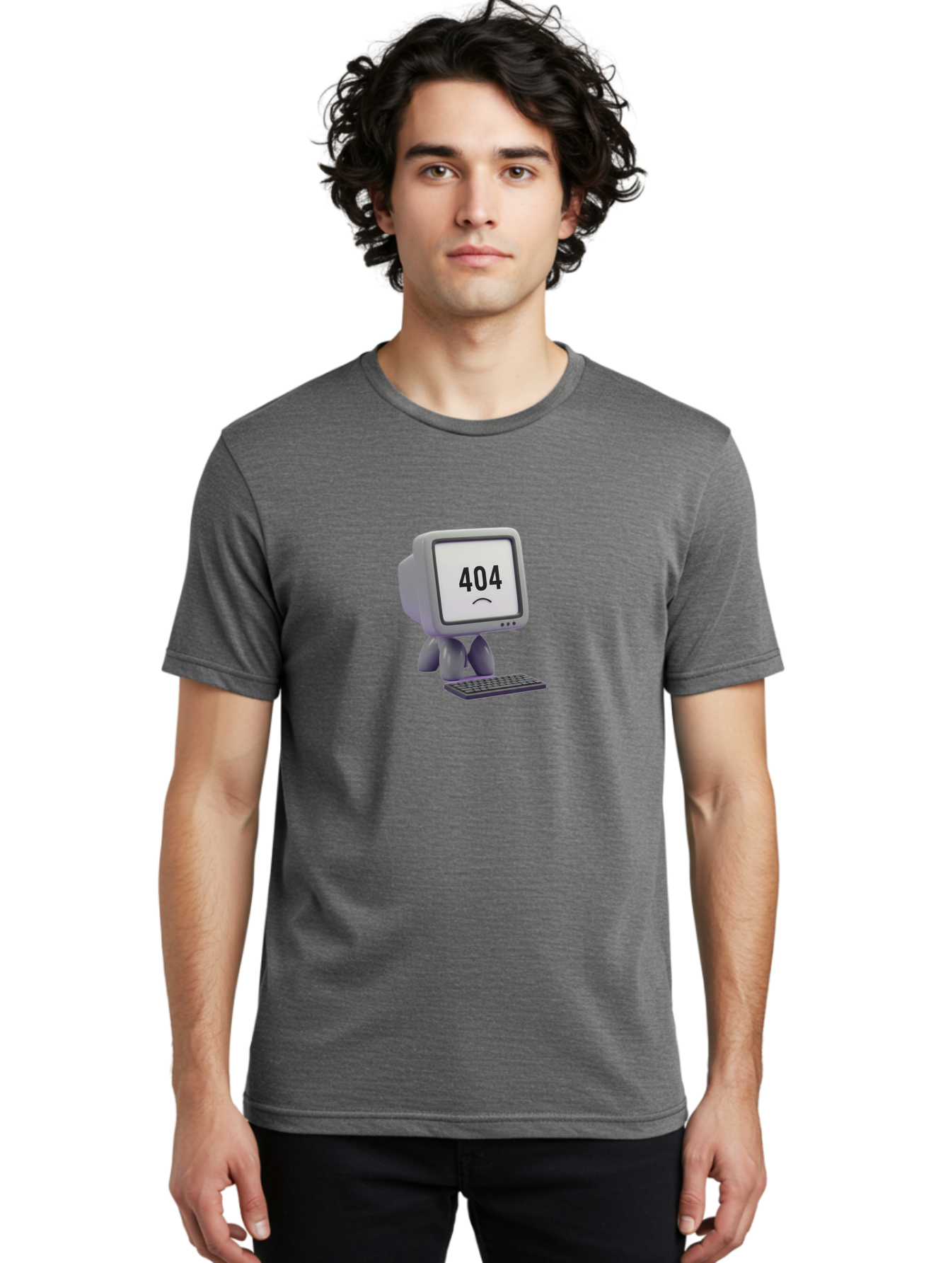 404-Error-Monitor Men'S Graphic Tee, 100% Cotton, Comfortable Casual Summer Wear, Machine Washable, 404 Error Message, Computer With Sad Face, Broken Link, Website Not Found, Error Page, Technical Issue, Webpage Unavailable, Sad Emoticon, Baa086