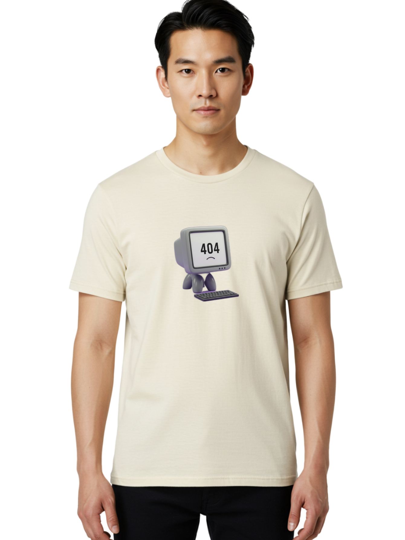 404-Error-Monitor Men'S Graphic Tee, 100% Cotton, Comfortable Casual Summer Wear, Machine Washable, 404 Error Message, Computer With Sad Face, Broken Link, Website Not Found, Error Page, Technical Issue, Webpage Unavailable, Sad Emoticon, Baa086