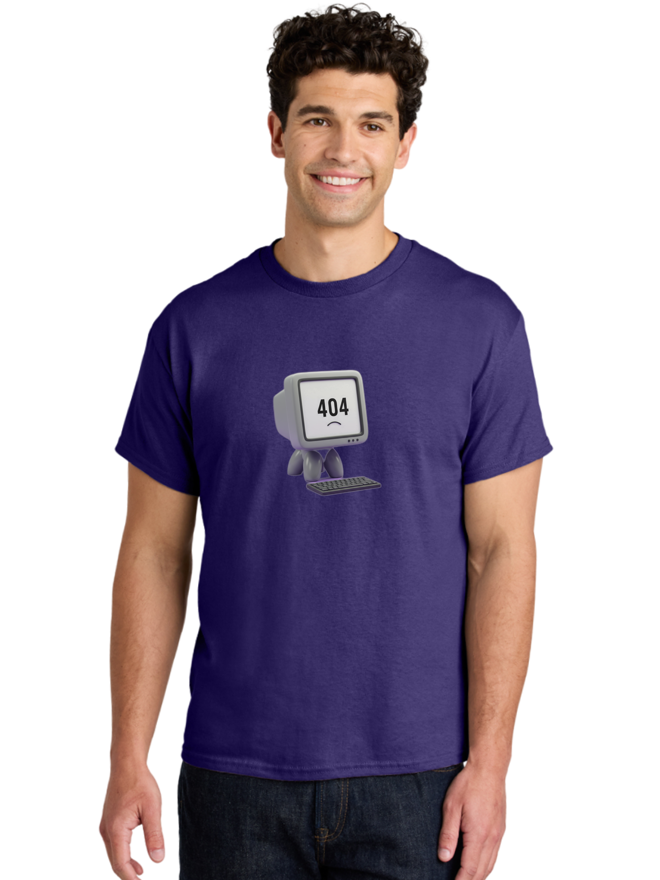 404-Error-Monitor Men'S Graphic Tee, 100% Cotton, Comfortable Casual Summer Wear, Machine Washable, 404 Error Message, Computer With Sad Face, Broken Link, Website Not Found, Error Page, Technical Issue, Webpage Unavailable, Sad Emoticon, Baa086