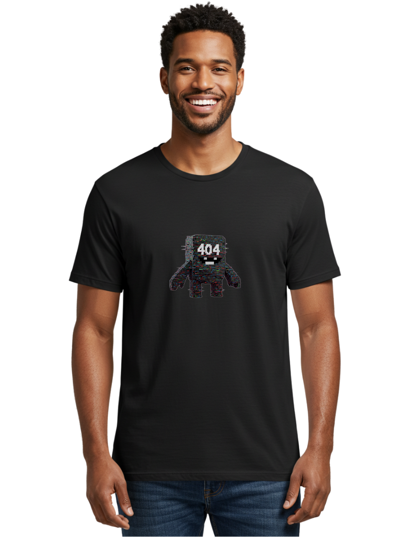 404-Error-Monster Men'S Graphic Tee, 100% Cotton, Comfortable Casual Summer Wear, Machine Washable, Glitchy Monster, Error Message, 404, Distorted Creature, Digital Art, Pixelated Character, Creepy Figure, Faulty Code, Malfunctioning, Baa087