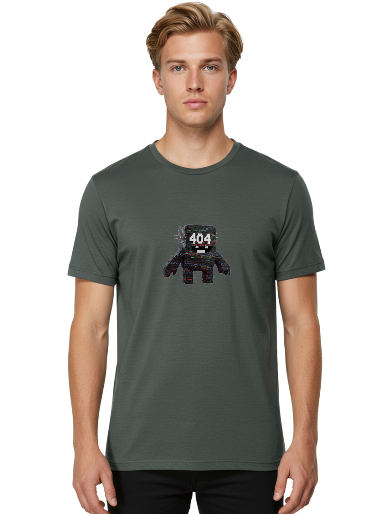 404-Error-Monster Men'S Graphic Tee, 100% Cotton, Comfortable Casual Summer Wear, Machine Washable, Glitchy Monster, Error Message, 404, Distorted Creature, Digital Art, Pixelated Character, Creepy Figure, Faulty Code, Malfunctioning, Baa087