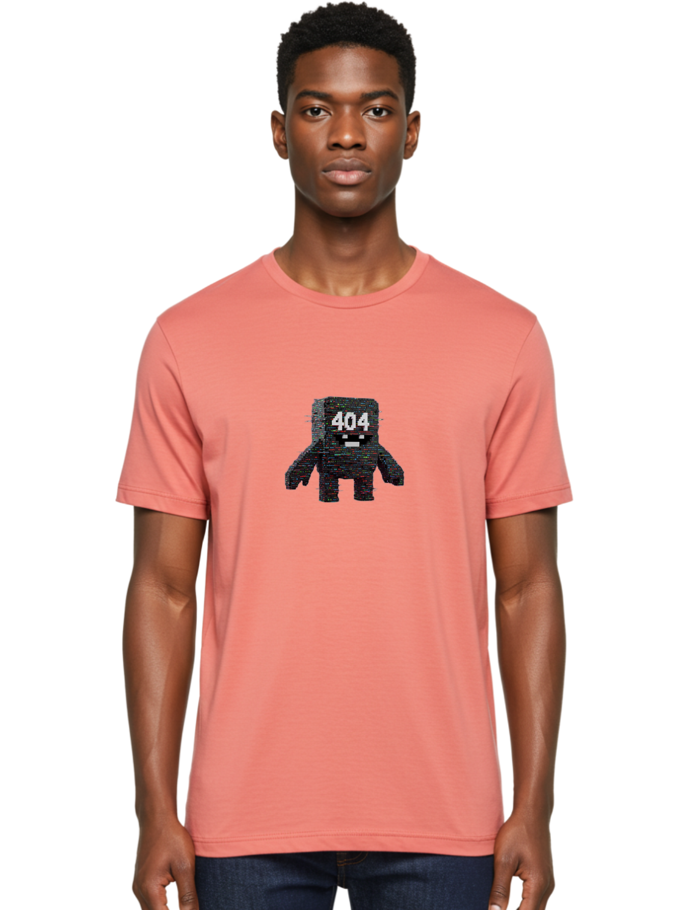 404-Error-Monster Men'S Graphic Tee, 100% Cotton, Comfortable Casual Summer Wear, Machine Washable, Glitchy Monster, Error Message, 404, Distorted Creature, Digital Art, Pixelated Character, Creepy Figure, Faulty Code, Malfunctioning, Baa087