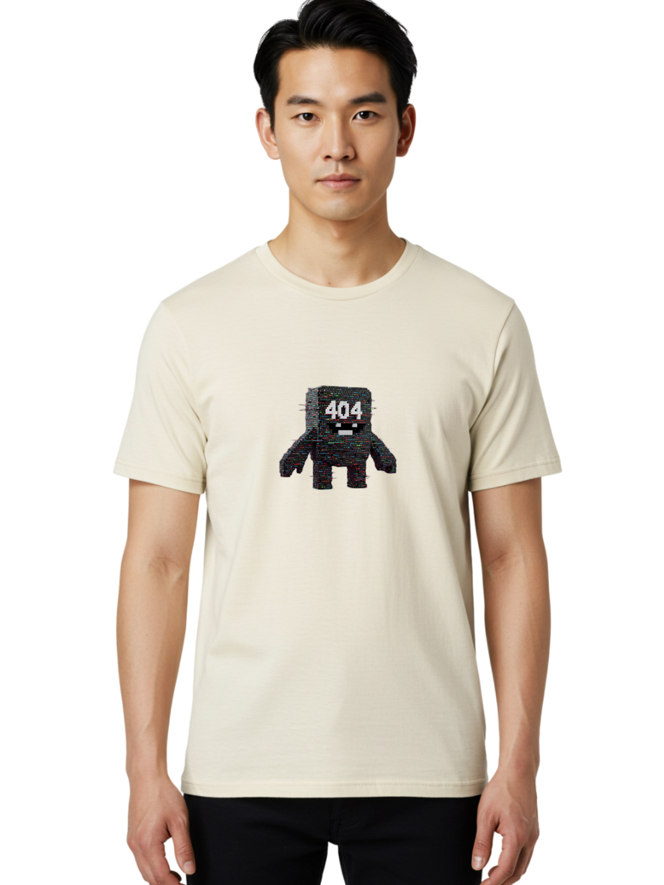 404-Error-Monster Men'S Graphic Tee, 100% Cotton, Comfortable Casual Summer Wear, Machine Washable, Glitchy Monster, Error Message, 404, Distorted Creature, Digital Art, Pixelated Character, Creepy Figure, Faulty Code, Malfunctioning, Baa087
