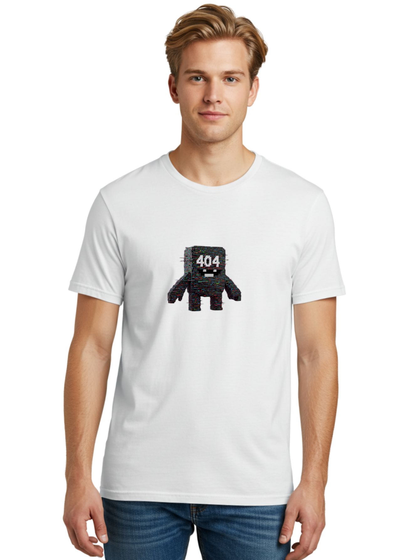 404-Error-Monster Men'S Graphic Tee, 100% Cotton, Comfortable Casual Summer Wear, Machine Washable, Glitchy Monster, Error Message, 404, Distorted Creature, Digital Art, Pixelated Character, Creepy Figure, Faulty Code, Malfunctioning, Baa087
