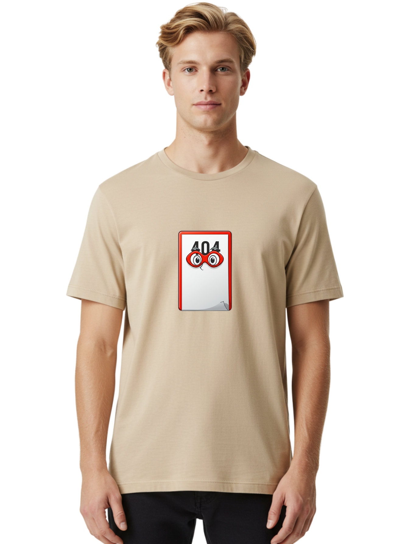 404-Error-Page-1 Men'S Graphic Tee, 100% Cotton, Comfortable Casual Summer Wear, Machine Washable, Error Page Not Found, 404 Error, Web Page Error, Page Not Found, Cartoon Illustration, Red Glasses, Website Error, Web Development Baa088
