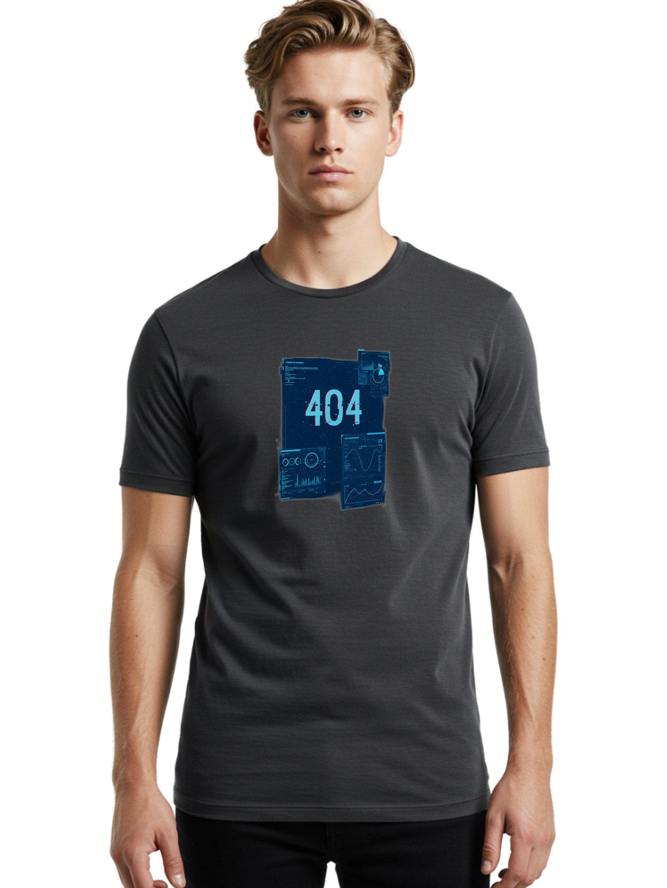 404-Error-Page Men'S Graphic Tee, 100% Cotton, Comfortable Casual Summer Wear, Machine Washable, 404 Error Page, Page Not Found, Digital Glitch, Cyberpunk Style, Futuristic Design, Error Message, Broken Link, Techno Aesthetic, Baa089