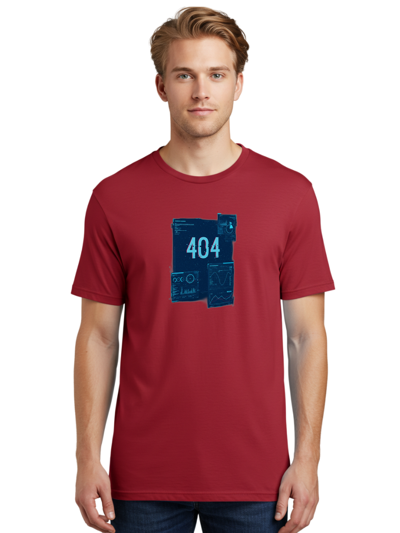 404-Error-Page Men'S Graphic Tee, 100% Cotton, Comfortable Casual Summer Wear, Machine Washable, 404 Error Page, Page Not Found, Digital Glitch, Cyberpunk Style, Futuristic Design, Error Message, Broken Link, Techno Aesthetic, Baa089