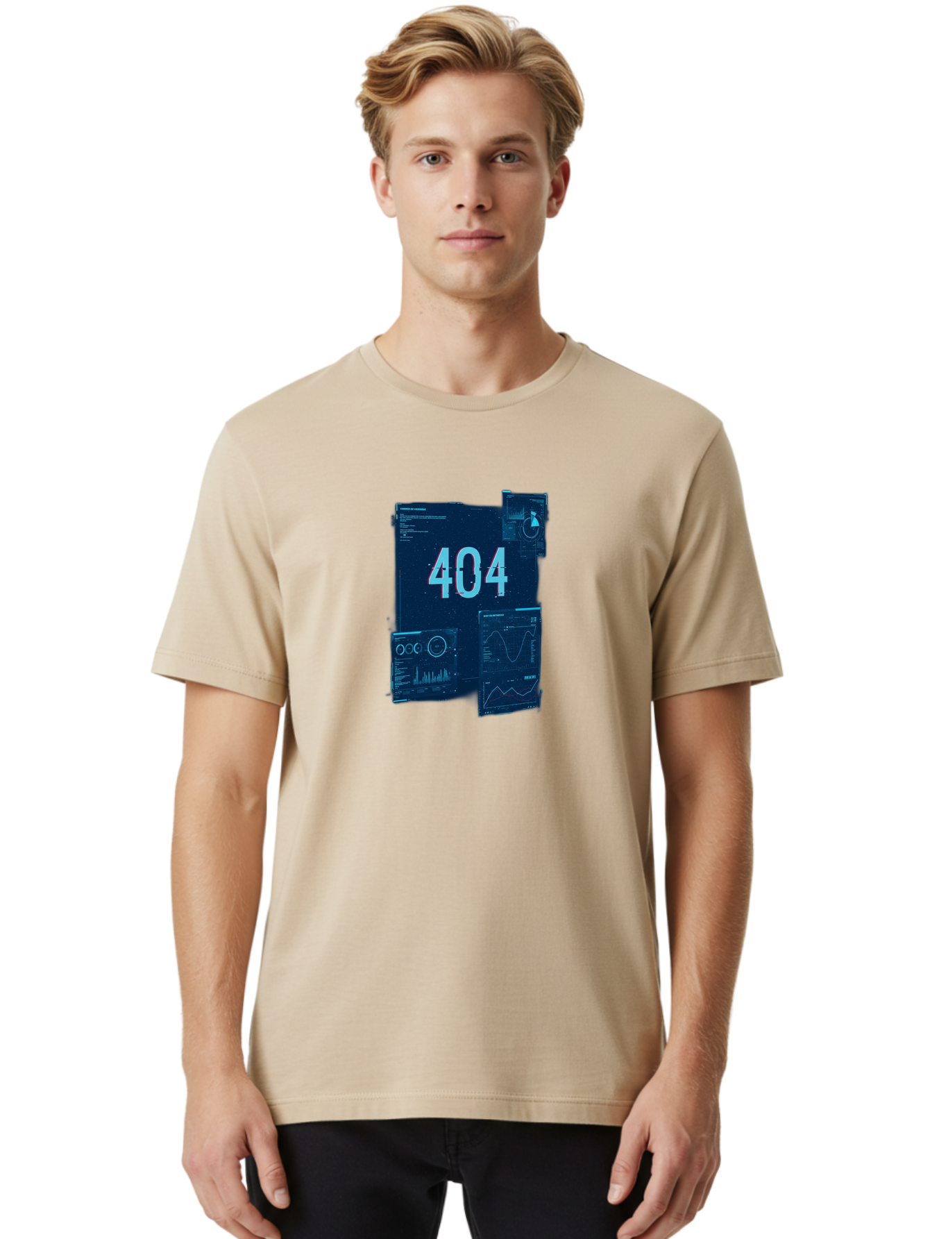 404-Error-Page Men'S Graphic Tee, 100% Cotton, Comfortable Casual Summer Wear, Machine Washable, 404 Error Page, Page Not Found, Digital Glitch, Cyberpunk Style, Futuristic Design, Error Message, Broken Link, Techno Aesthetic, Baa089