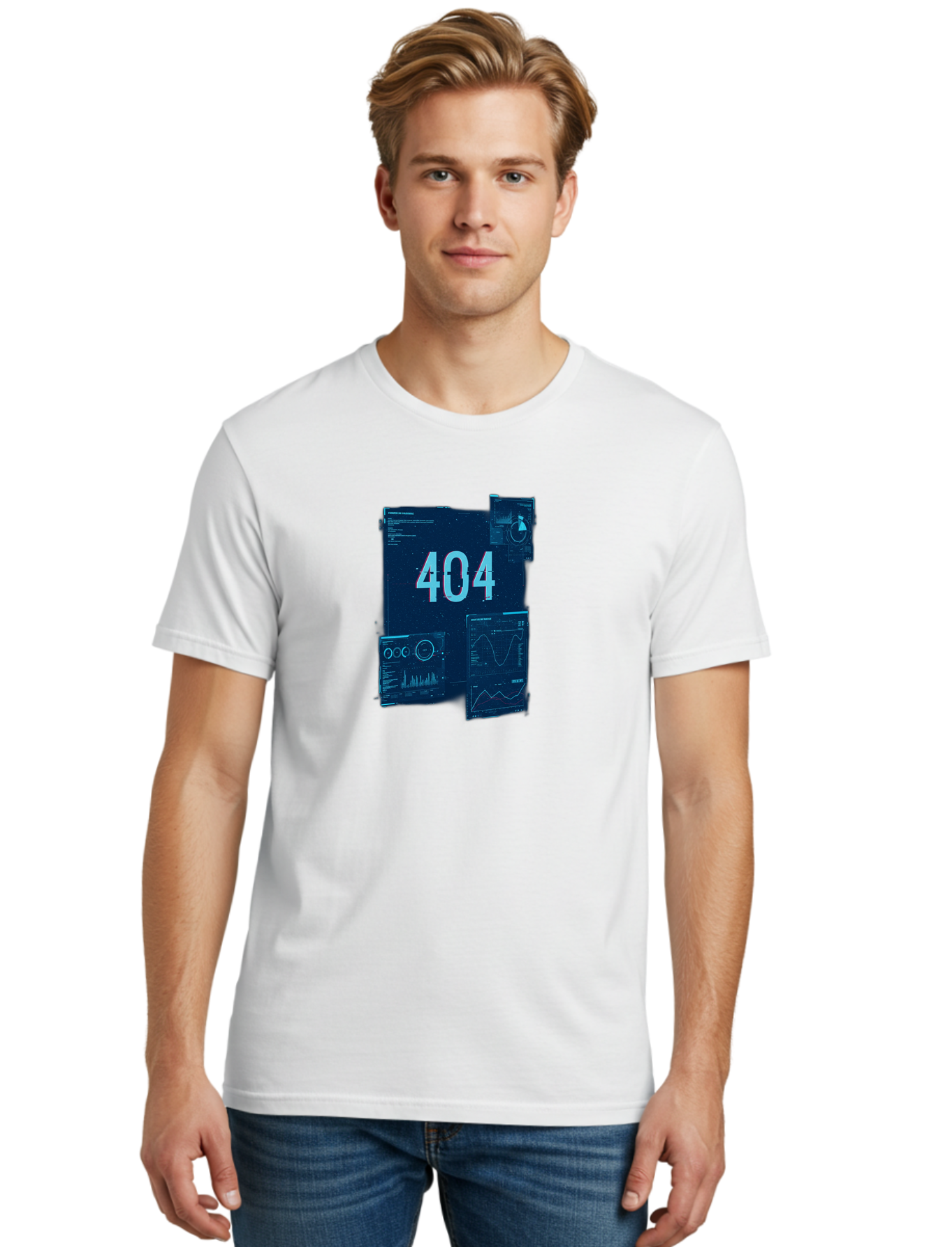 404-Error-Page Men'S Graphic Tee, 100% Cotton, Comfortable Casual Summer Wear, Machine Washable, 404 Error Page, Page Not Found, Digital Glitch, Cyberpunk Style, Futuristic Design, Error Message, Broken Link, Techno Aesthetic, Baa089