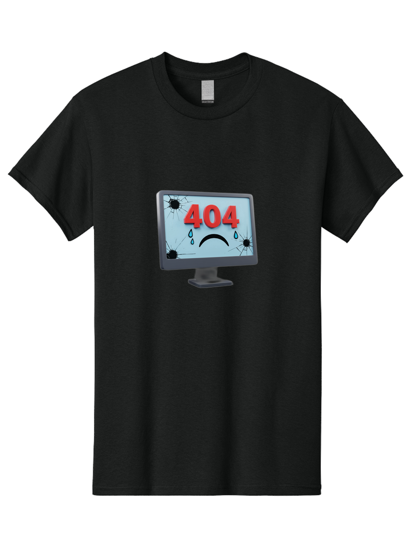 404-Error-Screen-1 Men'S Graphic Tee, 100% Cotton, Comfortable Casual Summer Wear, Machine Washable, Computer Monitor, 404 Error Message, Cracked Screen, Sad Face Emoticon, Blue Tears, Error Notification, Broken Display, Technical Issue, Baa090