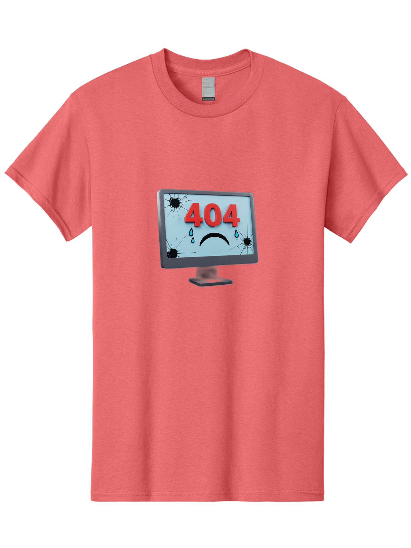 404-Error-Screen-1 Men'S Graphic Tee, 100% Cotton, Comfortable Casual Summer Wear, Machine Washable, Computer Monitor, 404 Error Message, Cracked Screen, Sad Face Emoticon, Blue Tears, Error Notification, Broken Display, Technical Issue, Baa090
