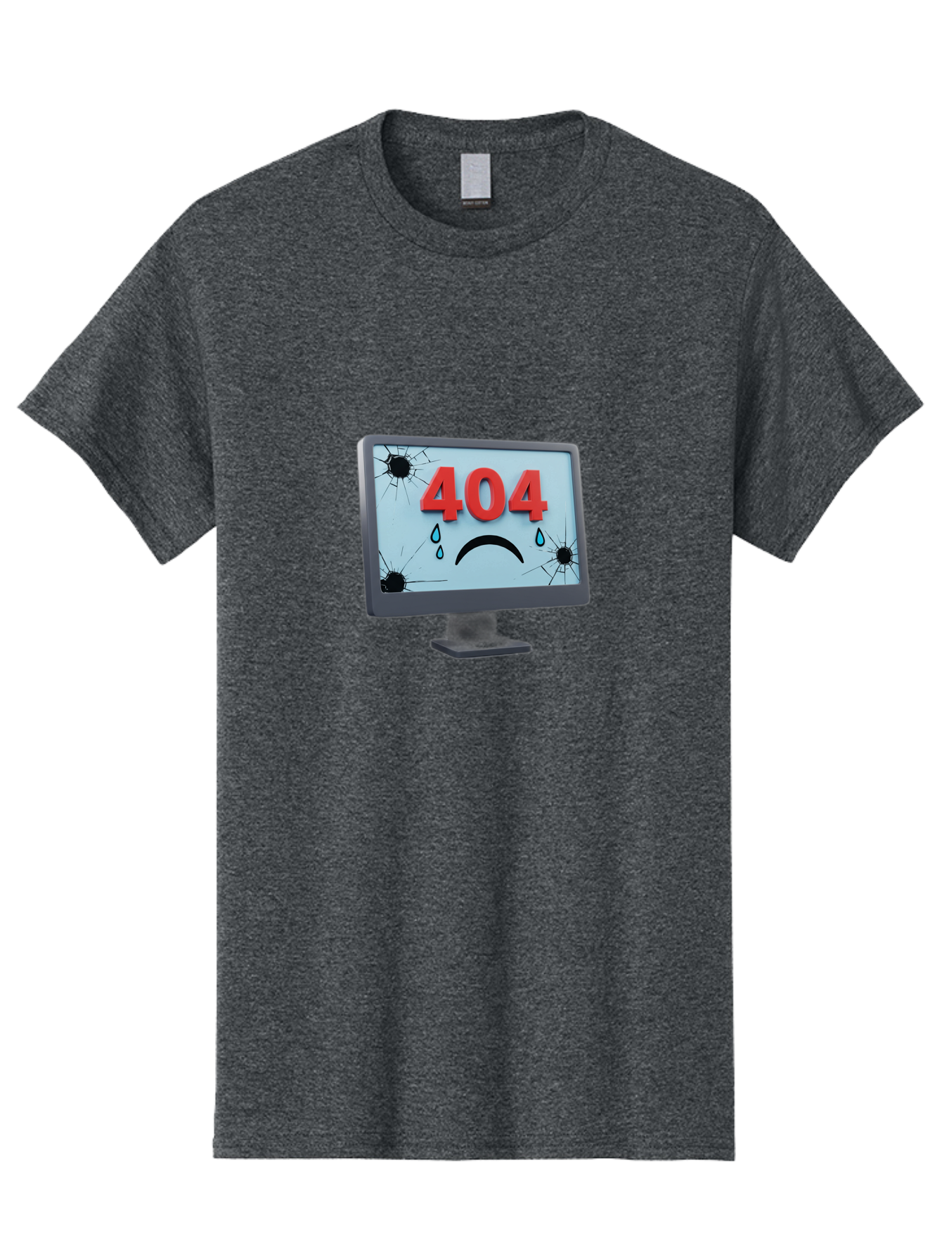 404-Error-Screen-1 Men'S Graphic Tee, 100% Cotton, Comfortable Casual Summer Wear, Machine Washable, Computer Monitor, 404 Error Message, Cracked Screen, Sad Face Emoticon, Blue Tears, Error Notification, Broken Display, Technical Issue, Baa090