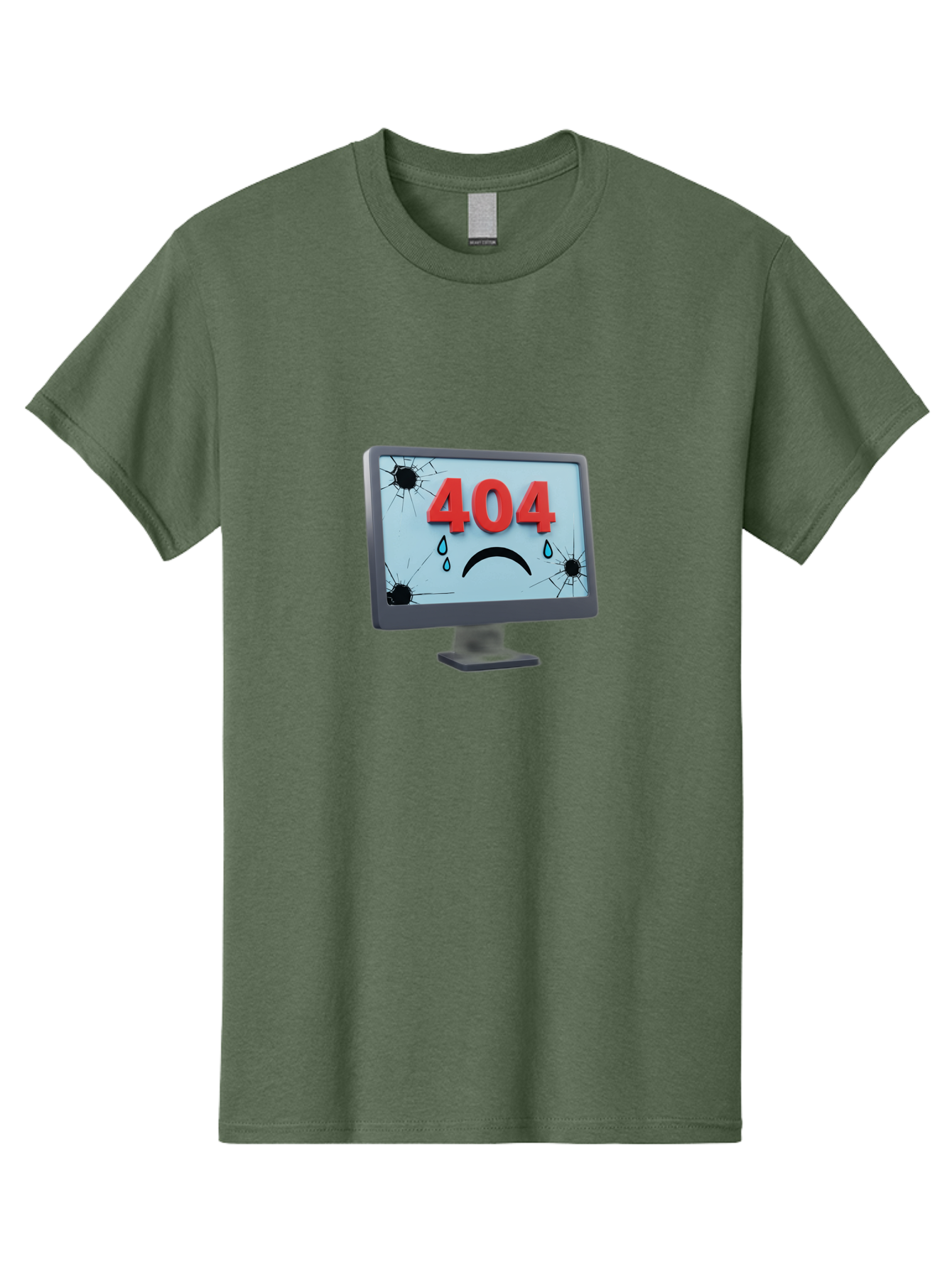 404-Error-Screen-1 Men'S Graphic Tee, 100% Cotton, Comfortable Casual Summer Wear, Machine Washable, Computer Monitor, 404 Error Message, Cracked Screen, Sad Face Emoticon, Blue Tears, Error Notification, Broken Display, Technical Issue, Baa090