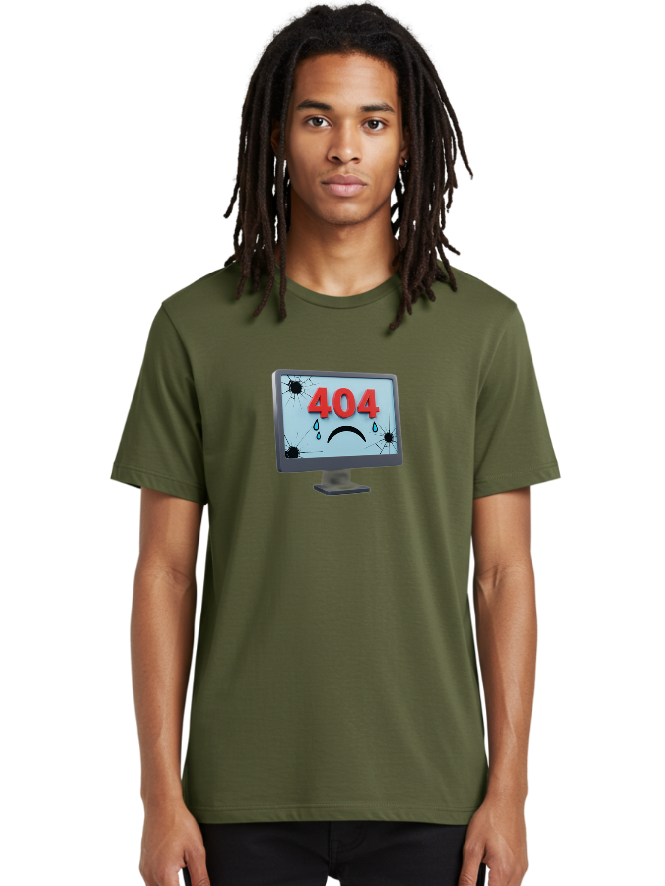 404-Error-Screen-1 Men'S Graphic Tee, 100% Cotton, Comfortable Casual Summer Wear, Machine Washable, Computer Monitor, 404 Error Message, Cracked Screen, Sad Face Emoticon, Blue Tears, Error Notification, Broken Display, Technical Issue, Baa090