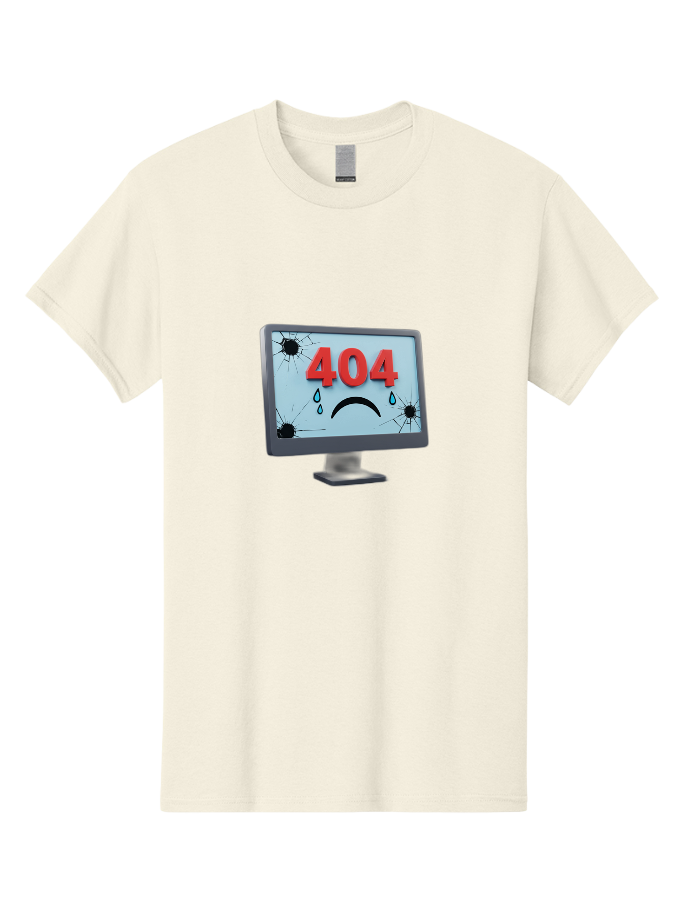 404-Error-Screen-1 Men'S Graphic Tee, 100% Cotton, Comfortable Casual Summer Wear, Machine Washable, Computer Monitor, 404 Error Message, Cracked Screen, Sad Face Emoticon, Blue Tears, Error Notification, Broken Display, Technical Issue, Baa090