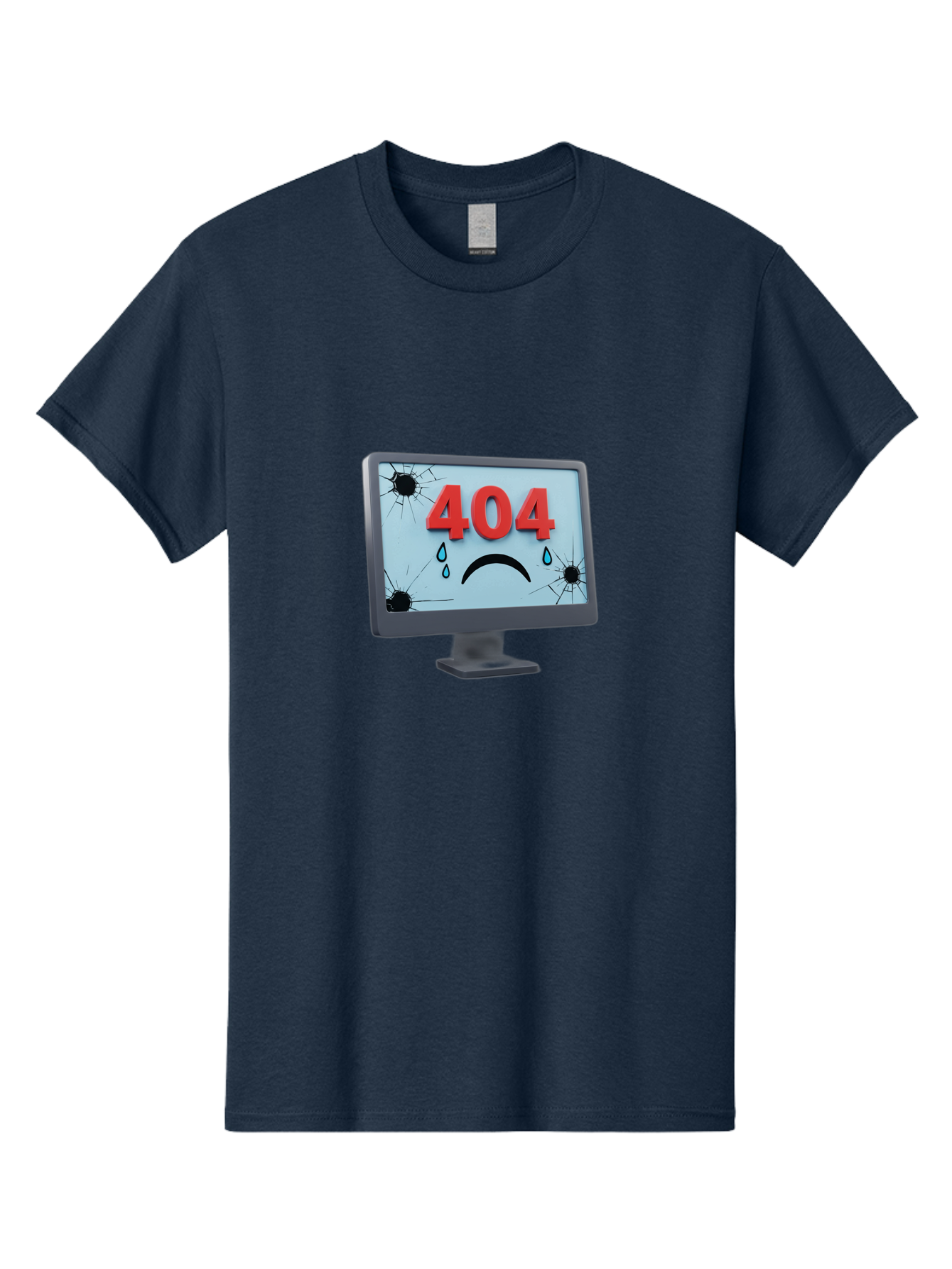 404-Error-Screen-1 Men'S Graphic Tee, 100% Cotton, Comfortable Casual Summer Wear, Machine Washable, Computer Monitor, 404 Error Message, Cracked Screen, Sad Face Emoticon, Blue Tears, Error Notification, Broken Display, Technical Issue, Baa090