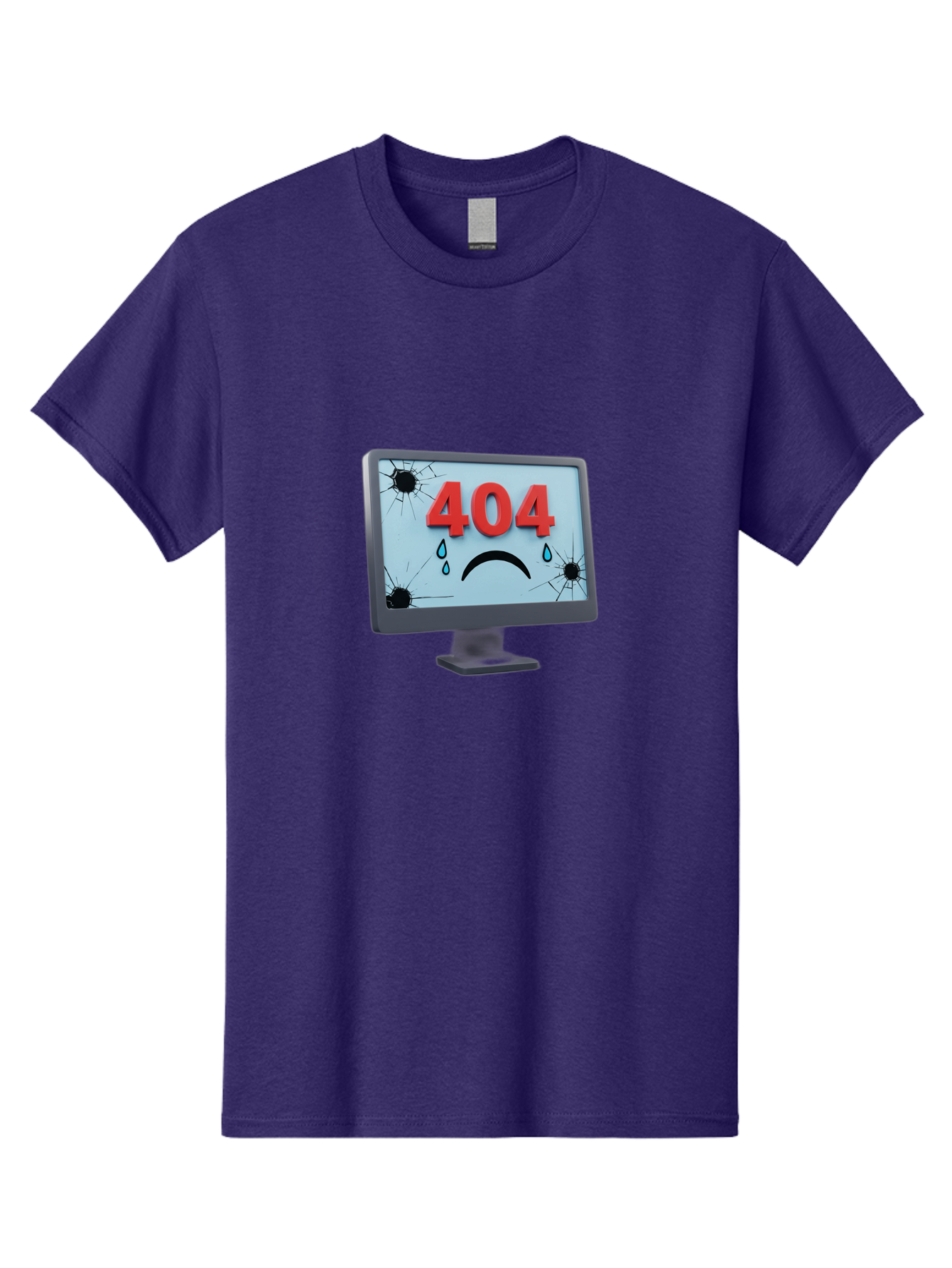 404-Error-Screen-1 Men'S Graphic Tee, 100% Cotton, Comfortable Casual Summer Wear, Machine Washable, Computer Monitor, 404 Error Message, Cracked Screen, Sad Face Emoticon, Blue Tears, Error Notification, Broken Display, Technical Issue, Baa090