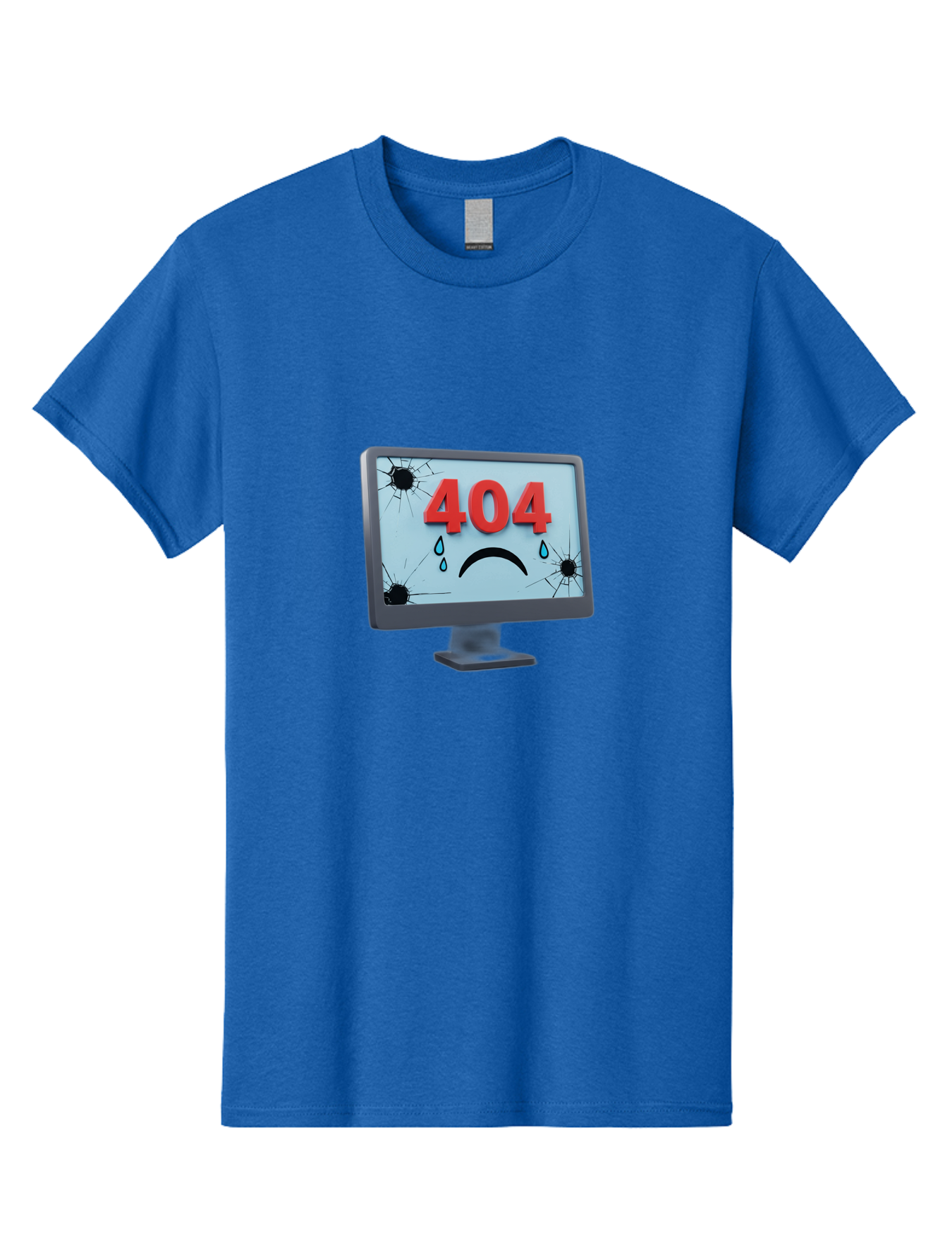 404-Error-Screen-1 Men'S Graphic Tee, 100% Cotton, Comfortable Casual Summer Wear, Machine Washable, Computer Monitor, 404 Error Message, Cracked Screen, Sad Face Emoticon, Blue Tears, Error Notification, Broken Display, Technical Issue, Baa090