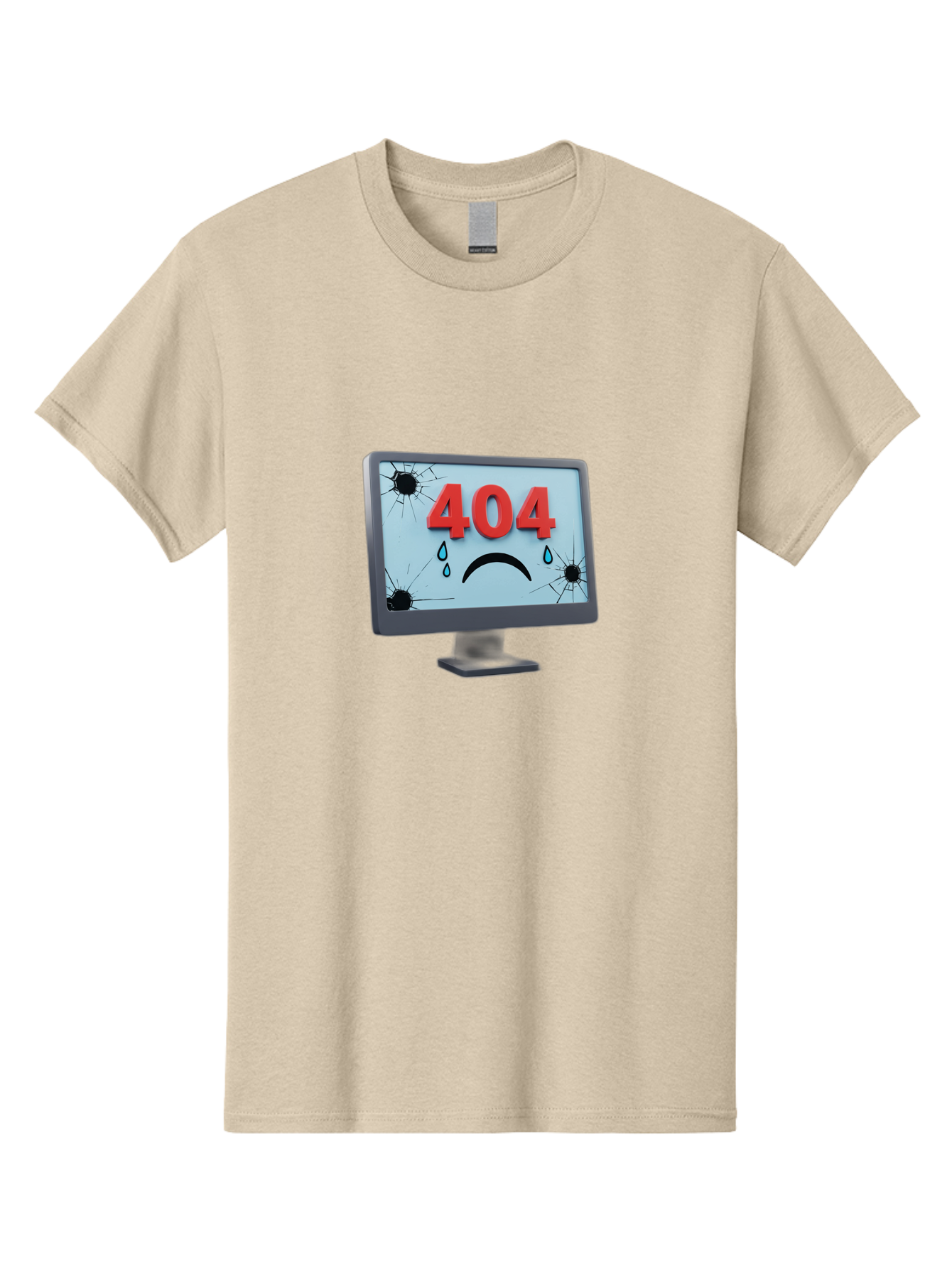 404-Error-Screen-1 Men'S Graphic Tee, 100% Cotton, Comfortable Casual Summer Wear, Machine Washable, Computer Monitor, 404 Error Message, Cracked Screen, Sad Face Emoticon, Blue Tears, Error Notification, Broken Display, Technical Issue, Baa090
