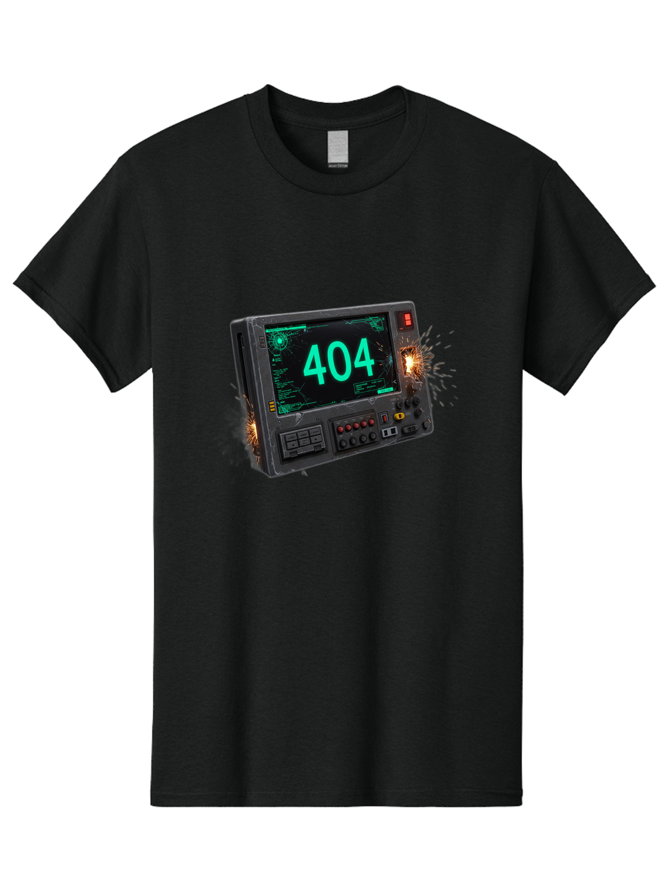 404-Error-Screen Men'S Graphic Tee, 100% Cotton, Comfortable Casual Summer Wear, Machine Washable, Error Message, 404, Computer Screen, Sparks Flying, Malfunctioning, Cyberpunk, Digital Glitches, Futuristic Technology, Error Code Baa091