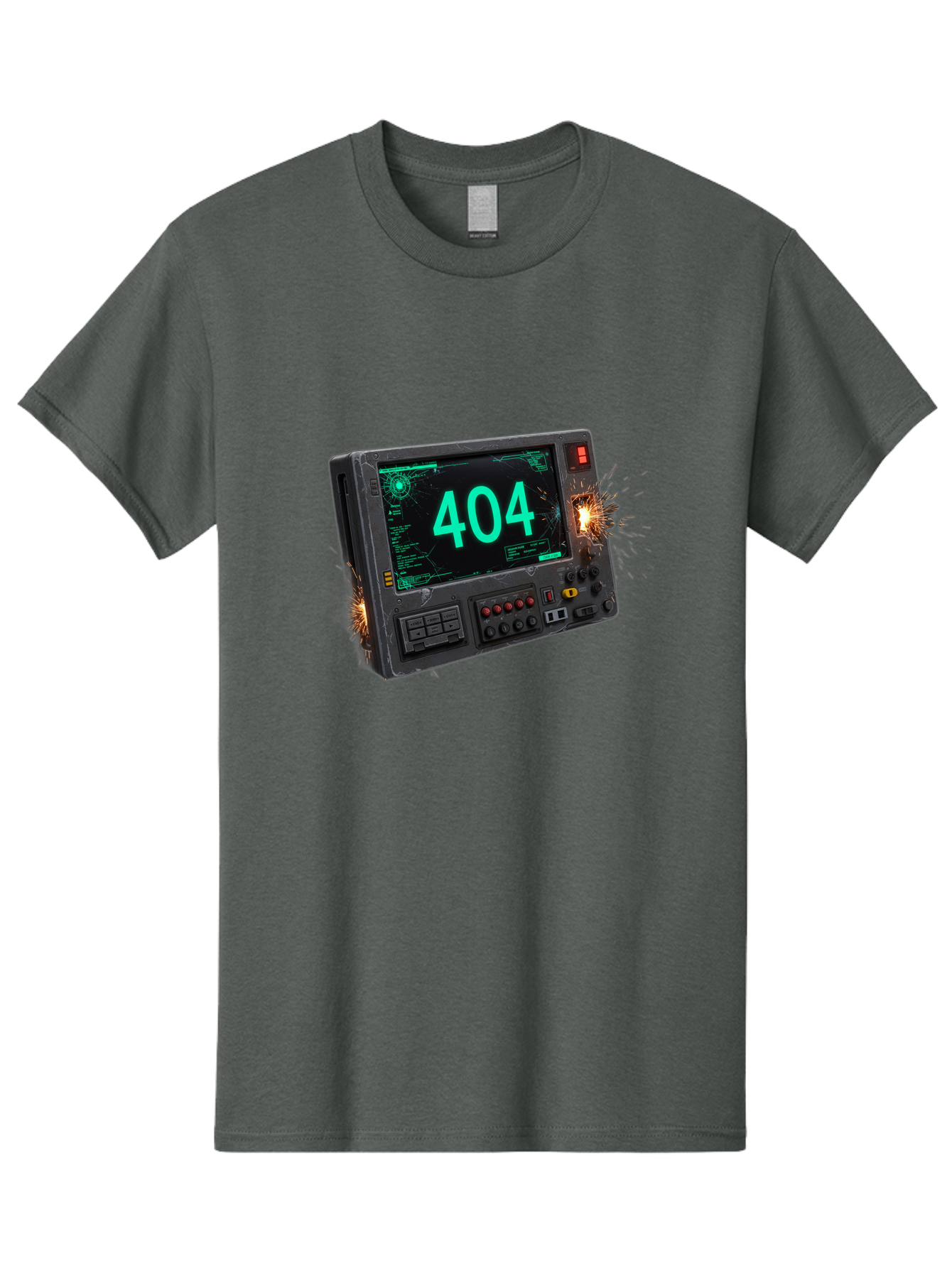 404-Error-Screen Men'S Graphic Tee, 100% Cotton, Comfortable Casual Summer Wear, Machine Washable, Error Message, 404, Computer Screen, Sparks Flying, Malfunctioning, Cyberpunk, Digital Glitches, Futuristic Technology, Error Code Baa091