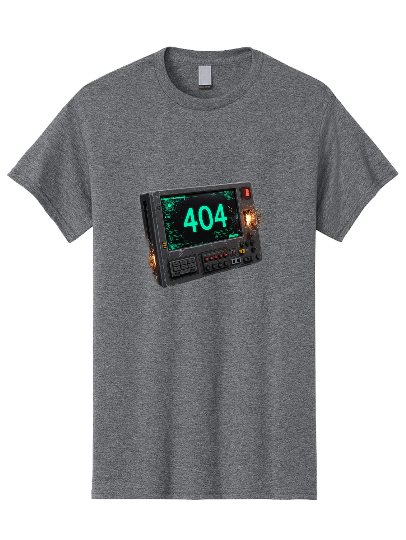404-Error-Screen Men'S Graphic Tee, 100% Cotton, Comfortable Casual Summer Wear, Machine Washable, Error Message, 404, Computer Screen, Sparks Flying, Malfunctioning, Cyberpunk, Digital Glitches, Futuristic Technology, Error Code Baa091