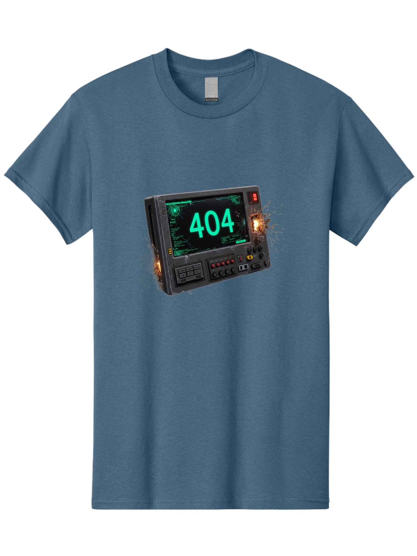 404-Error-Screen Men'S Graphic Tee, 100% Cotton, Comfortable Casual Summer Wear, Machine Washable, Error Message, 404, Computer Screen, Sparks Flying, Malfunctioning, Cyberpunk, Digital Glitches, Futuristic Technology, Error Code Baa091