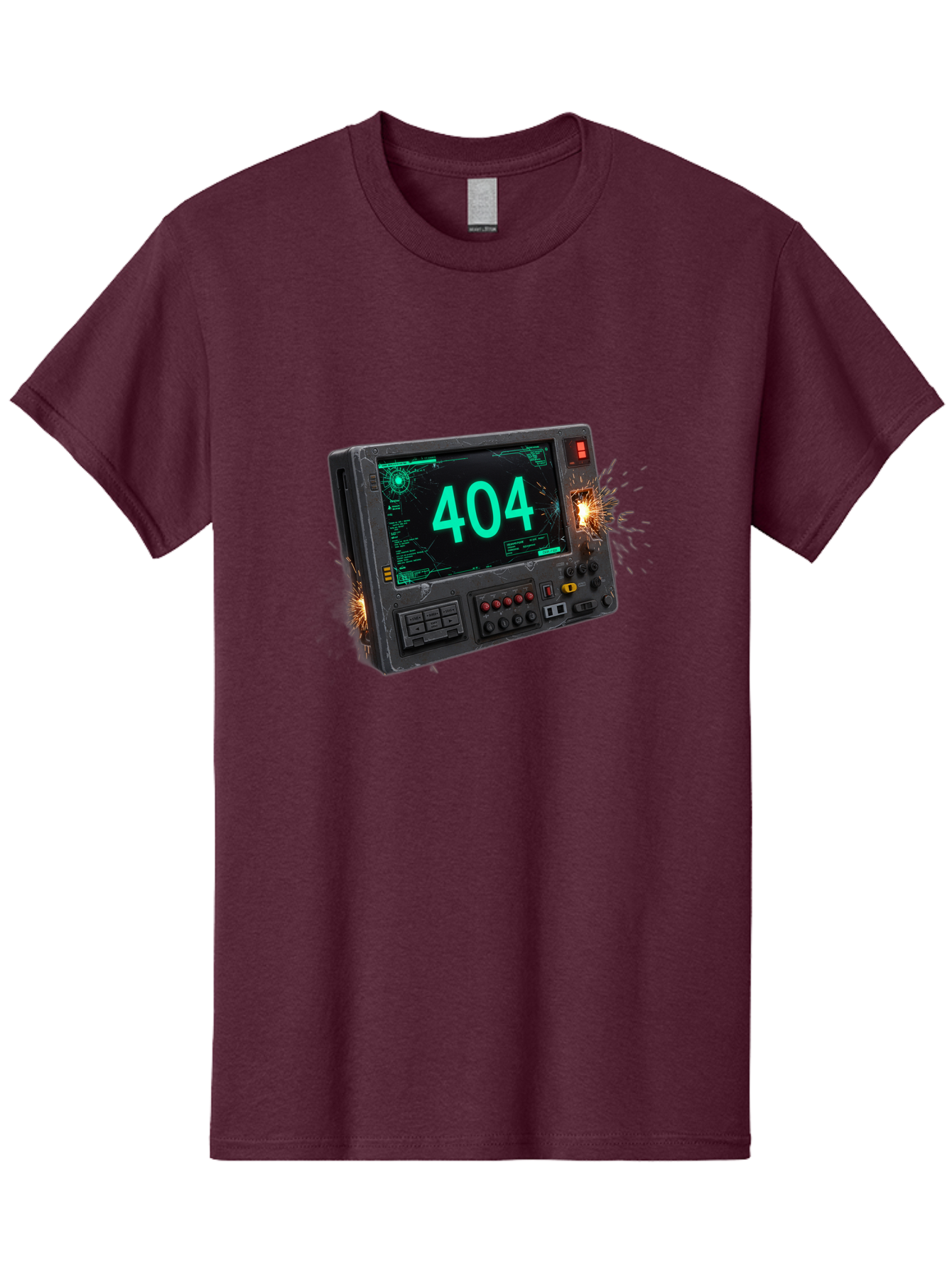404-Error-Screen Men'S Graphic Tee, 100% Cotton, Comfortable Casual Summer Wear, Machine Washable, Error Message, 404, Computer Screen, Sparks Flying, Malfunctioning, Cyberpunk, Digital Glitches, Futuristic Technology, Error Code Baa091