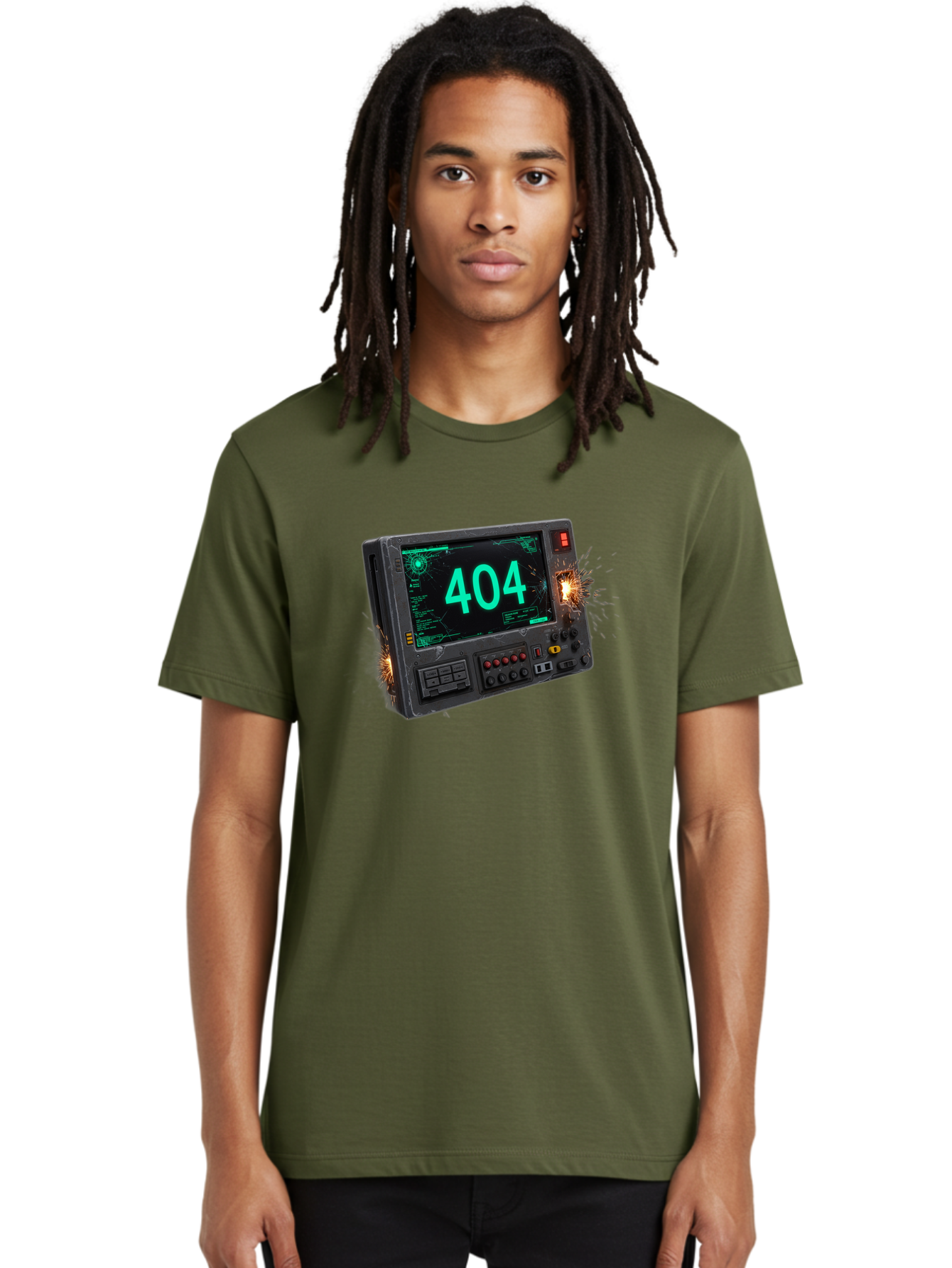404-Error-Screen Men'S Graphic Tee, 100% Cotton, Comfortable Casual Summer Wear, Machine Washable, Error Message, 404, Computer Screen, Sparks Flying, Malfunctioning, Cyberpunk, Digital Glitches, Futuristic Technology, Error Code Baa091