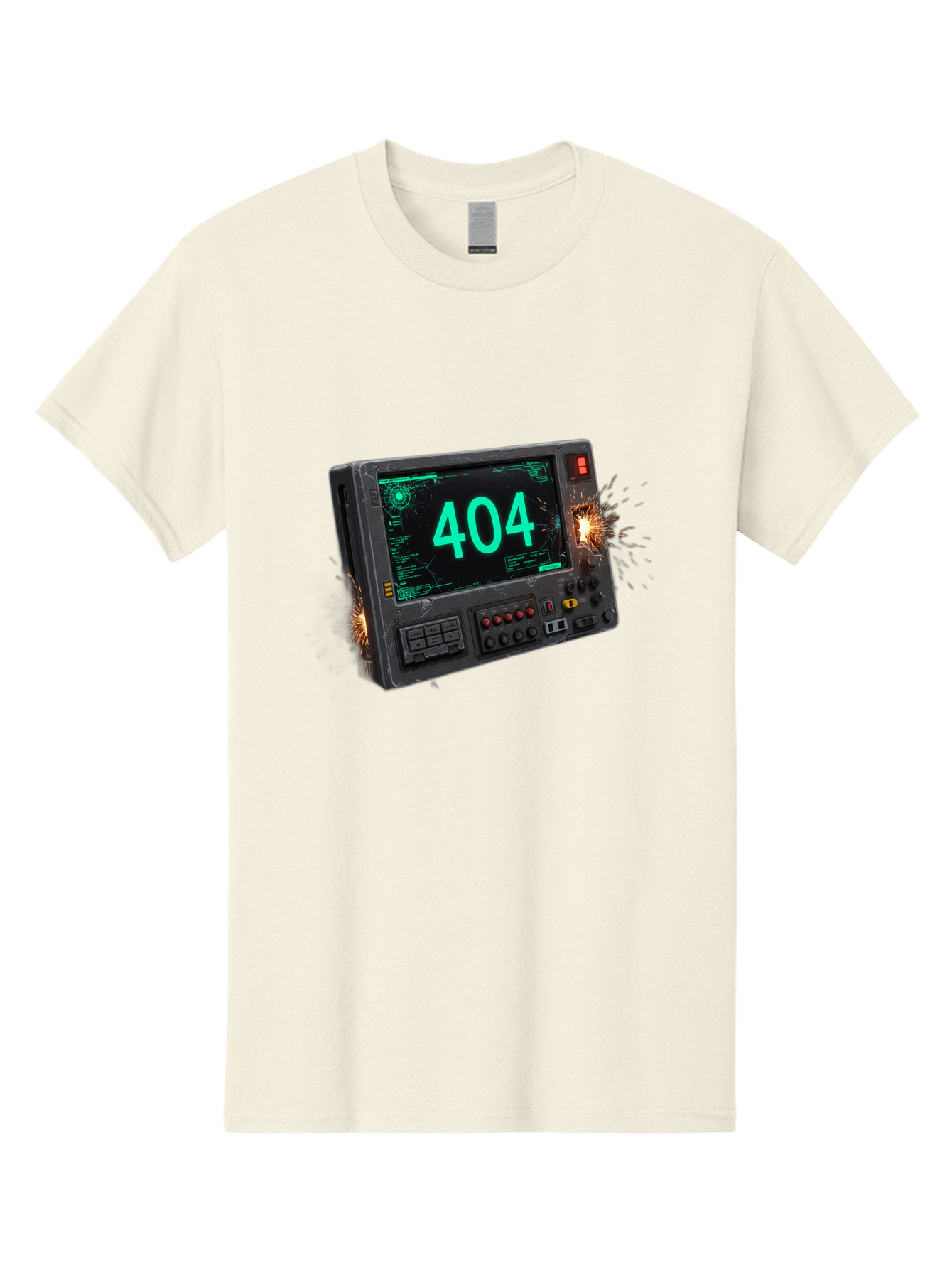 404-Error-Screen Men'S Graphic Tee, 100% Cotton, Comfortable Casual Summer Wear, Machine Washable, Error Message, 404, Computer Screen, Sparks Flying, Malfunctioning, Cyberpunk, Digital Glitches, Futuristic Technology, Error Code Baa091