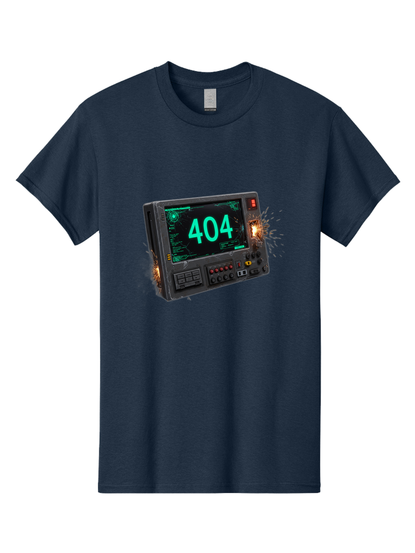 404-Error-Screen Men'S Graphic Tee, 100% Cotton, Comfortable Casual Summer Wear, Machine Washable, Error Message, 404, Computer Screen, Sparks Flying, Malfunctioning, Cyberpunk, Digital Glitches, Futuristic Technology, Error Code Baa091