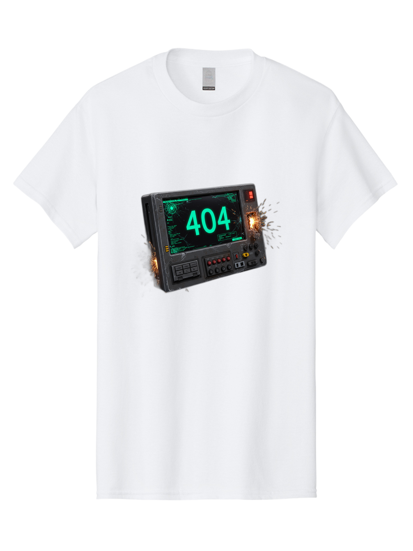 404-Error-Screen Men'S Graphic Tee, 100% Cotton, Comfortable Casual Summer Wear, Machine Washable, Error Message, 404, Computer Screen, Sparks Flying, Malfunctioning, Cyberpunk, Digital Glitches, Futuristic Technology, Error Code Baa091