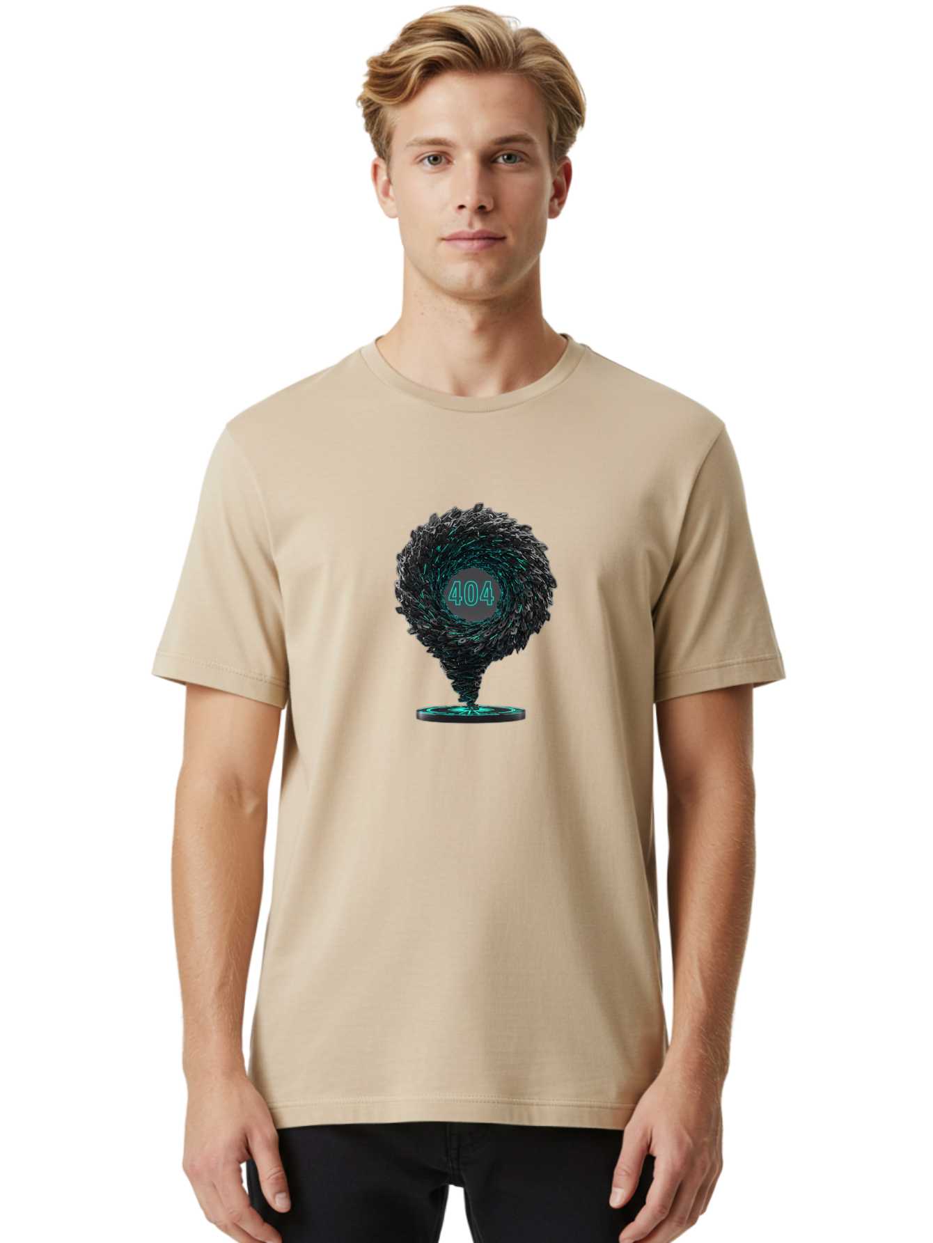404-Error-Tornado Men'S Graphic Tee, 100% Cotton, Comfortable Casual Summer Wear, Machine Washable, Error Page, 404 Not Found, Web Design, Glitch Art, Digital Chaos, Abstract Vortex, Futuristic, Website Error Message, Page Not Found Baa092
