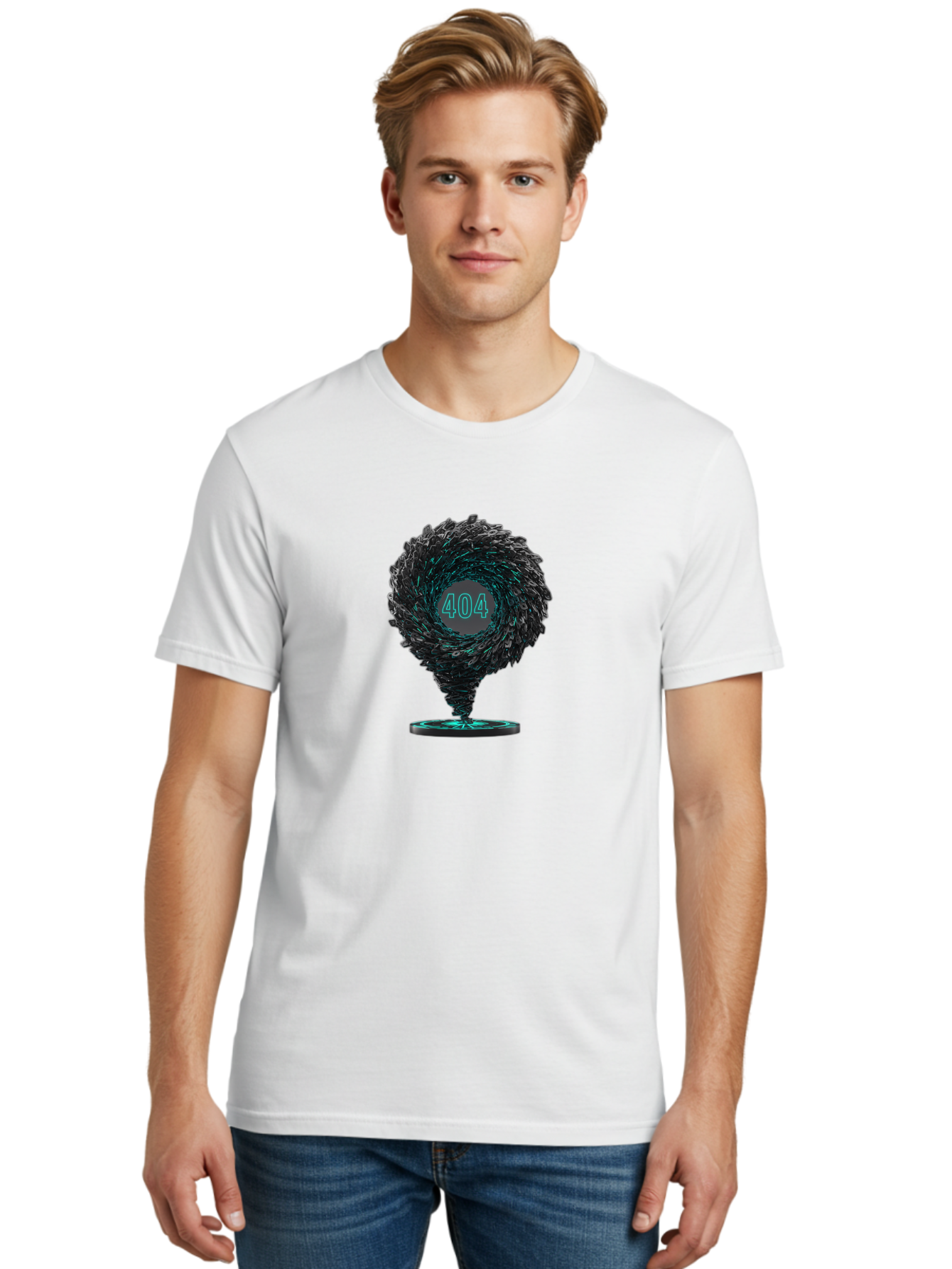 404-Error-Tornado Men'S Graphic Tee, 100% Cotton, Comfortable Casual Summer Wear, Machine Washable, Error Page, 404 Not Found, Web Design, Glitch Art, Digital Chaos, Abstract Vortex, Futuristic, Website Error Message, Page Not Found Baa092