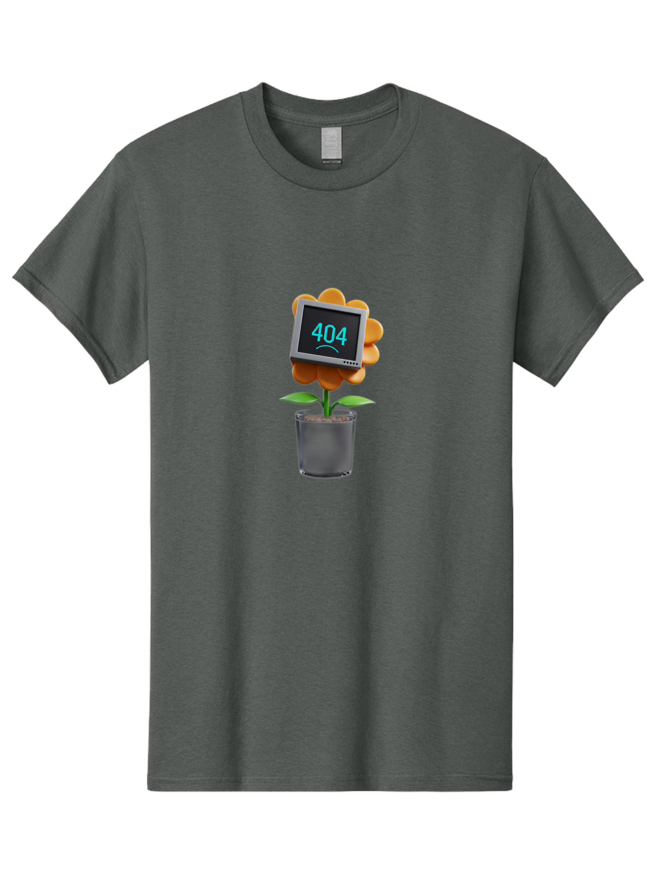 404-Flower Men'S Graphic Tee, 100% Cotton, Comfortable Casual Summer Wear, Machine Washable, Error Message, 404 Page Not Found, Orange Flower, Pot, Screen Display, Sad Face, Technology Glitch, Digital Error, Web Page Issue Baa094