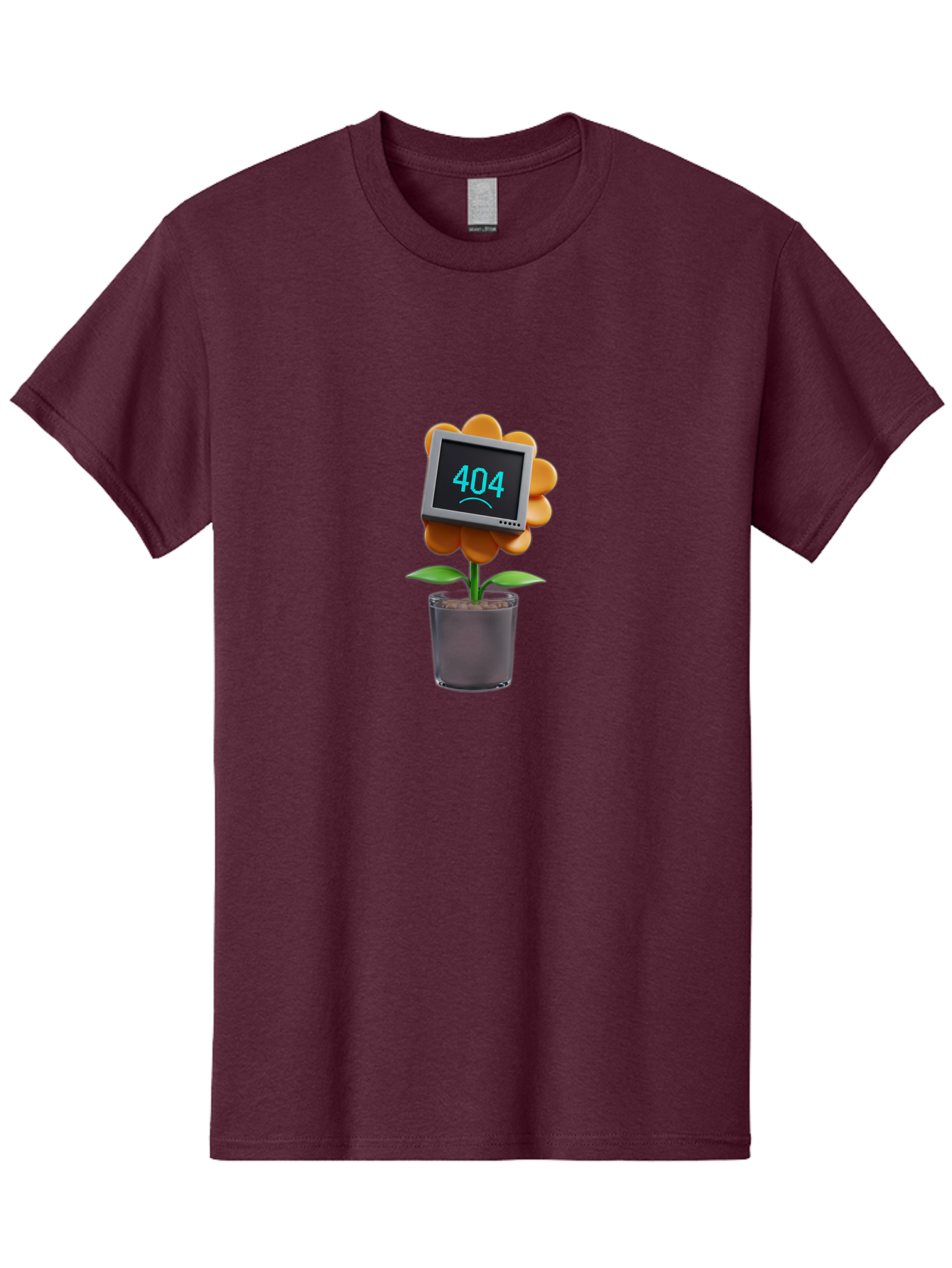 404-Flower Men'S Graphic Tee, 100% Cotton, Comfortable Casual Summer Wear, Machine Washable, Error Message, 404 Page Not Found, Orange Flower, Pot, Screen Display, Sad Face, Technology Glitch, Digital Error, Web Page Issue Baa094