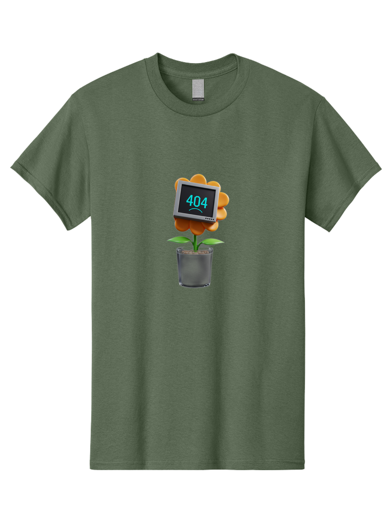 404-Flower Men'S Graphic Tee, 100% Cotton, Comfortable Casual Summer Wear, Machine Washable, Error Message, 404 Page Not Found, Orange Flower, Pot, Screen Display, Sad Face, Technology Glitch, Digital Error, Web Page Issue Baa094