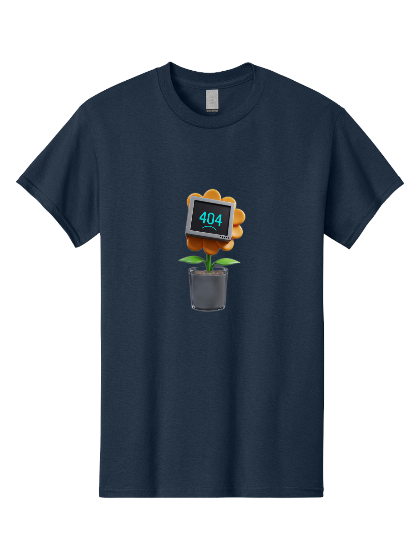 404-Flower Men'S Graphic Tee, 100% Cotton, Comfortable Casual Summer Wear, Machine Washable, Error Message, 404 Page Not Found, Orange Flower, Pot, Screen Display, Sad Face, Technology Glitch, Digital Error, Web Page Issue Baa094