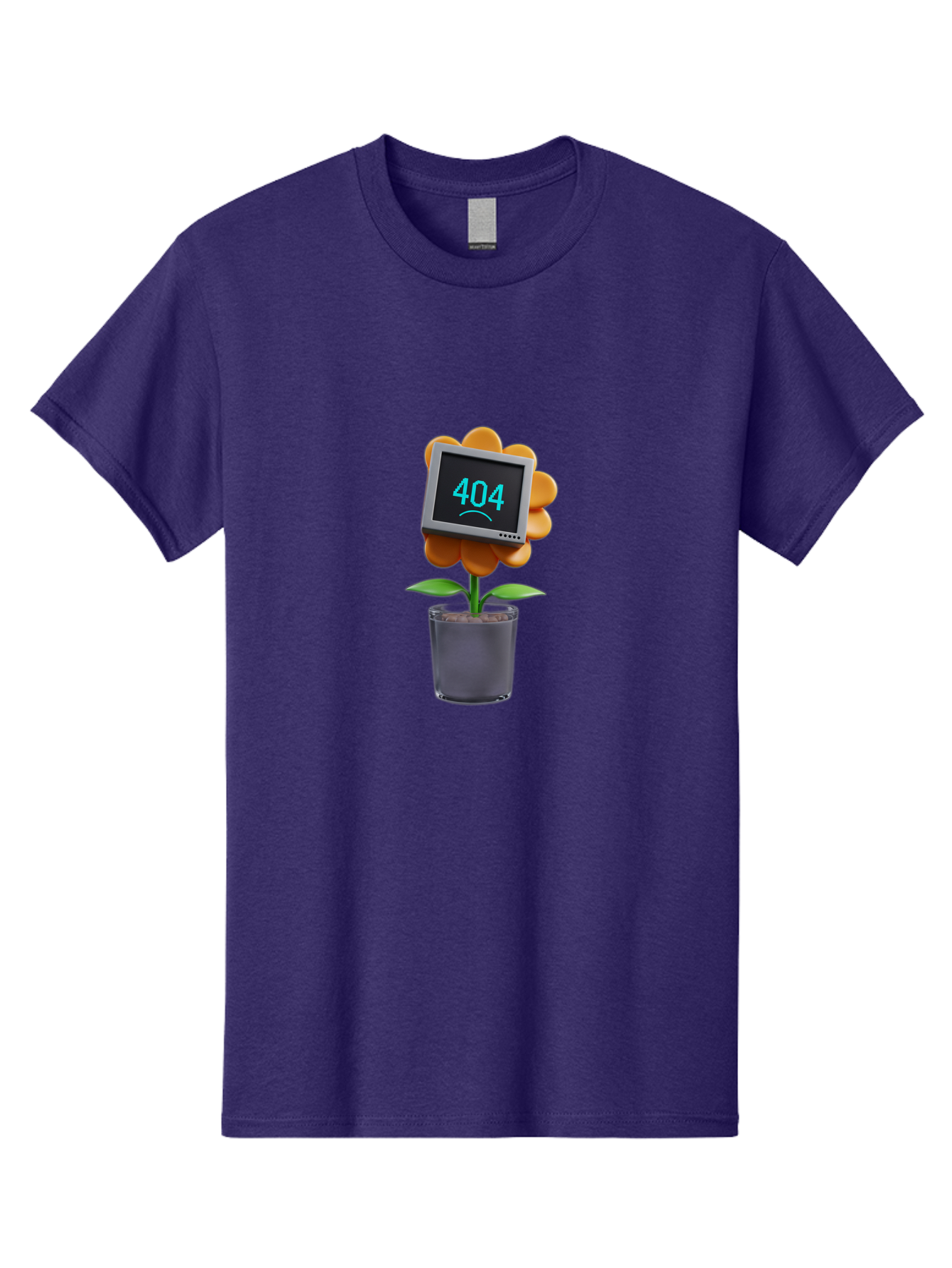 404-Flower Men'S Graphic Tee, 100% Cotton, Comfortable Casual Summer Wear, Machine Washable, Error Message, 404 Page Not Found, Orange Flower, Pot, Screen Display, Sad Face, Technology Glitch, Digital Error, Web Page Issue Baa094