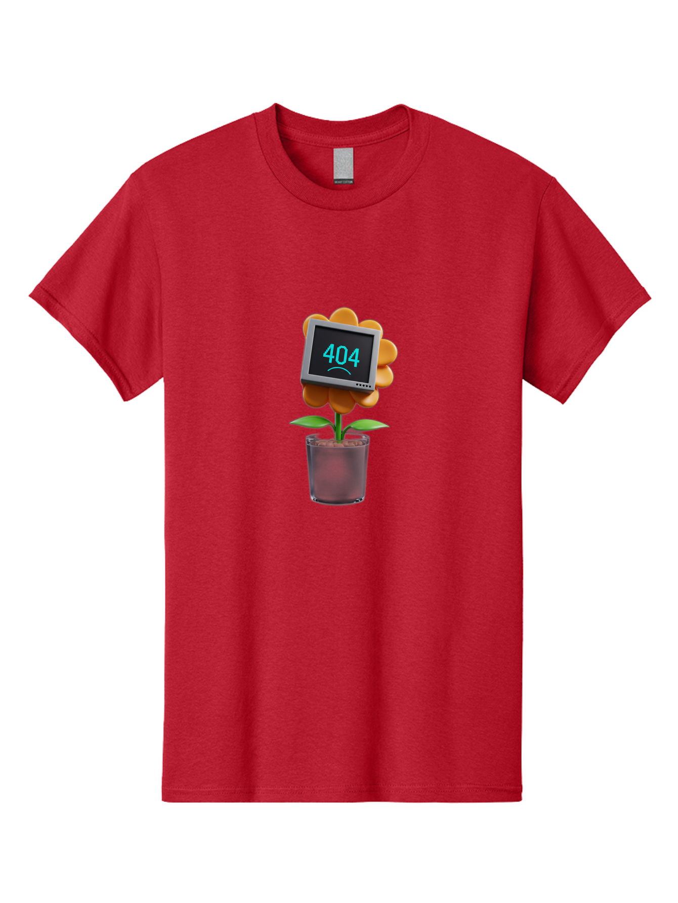 404-Flower Men'S Graphic Tee, 100% Cotton, Comfortable Casual Summer Wear, Machine Washable, Error Message, 404 Page Not Found, Orange Flower, Pot, Screen Display, Sad Face, Technology Glitch, Digital Error, Web Page Issue Baa094