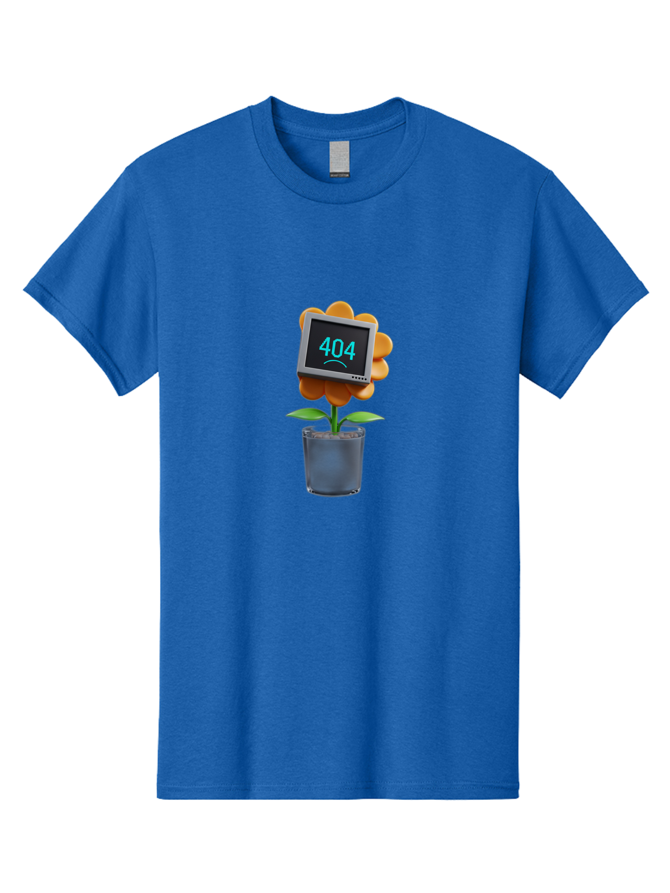 404-Flower Men'S Graphic Tee, 100% Cotton, Comfortable Casual Summer Wear, Machine Washable, Error Message, 404 Page Not Found, Orange Flower, Pot, Screen Display, Sad Face, Technology Glitch, Digital Error, Web Page Issue Baa094