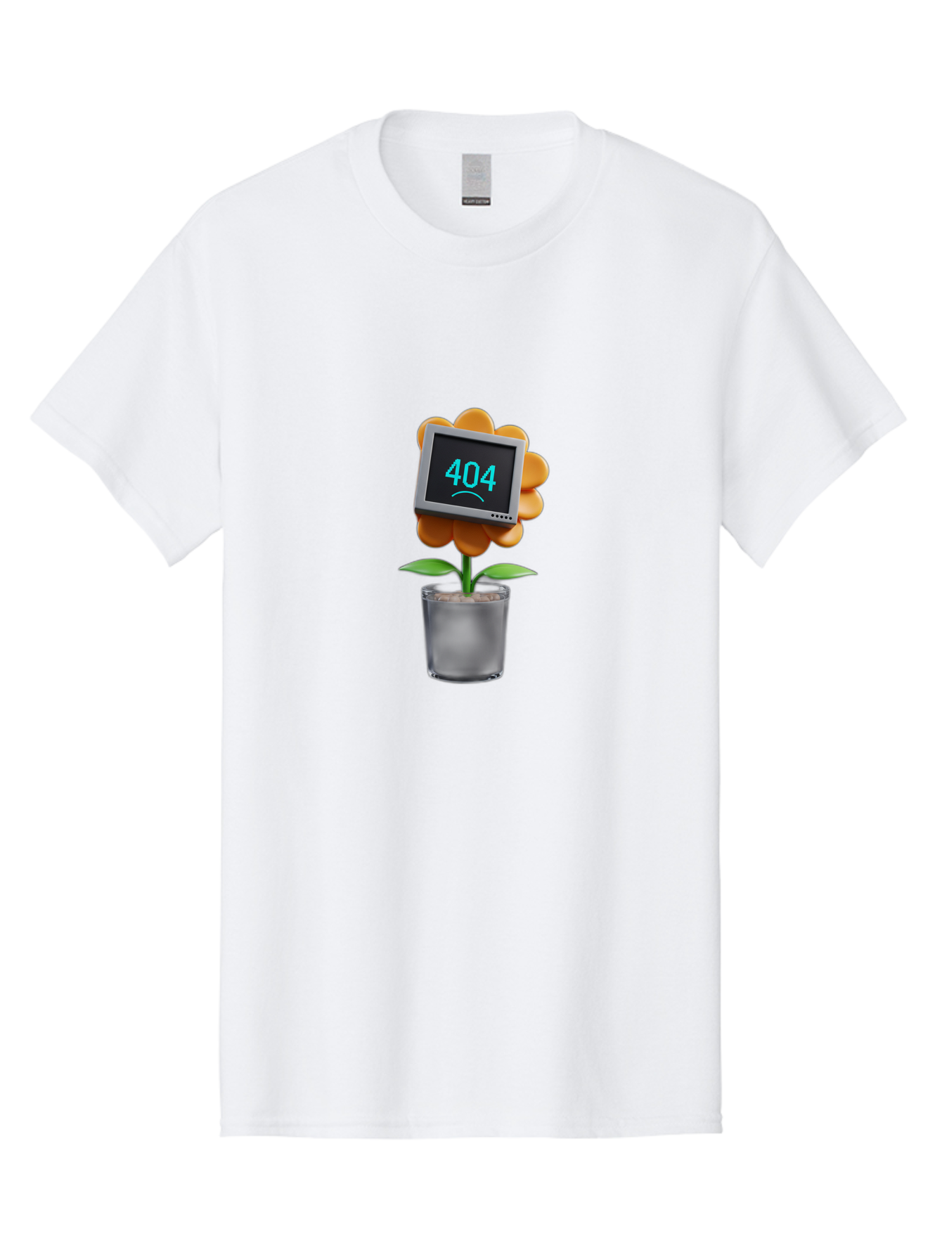 404-Flower Men'S Graphic Tee, 100% Cotton, Comfortable Casual Summer Wear, Machine Washable, Error Message, 404 Page Not Found, Orange Flower, Pot, Screen Display, Sad Face, Technology Glitch, Digital Error, Web Page Issue Baa094