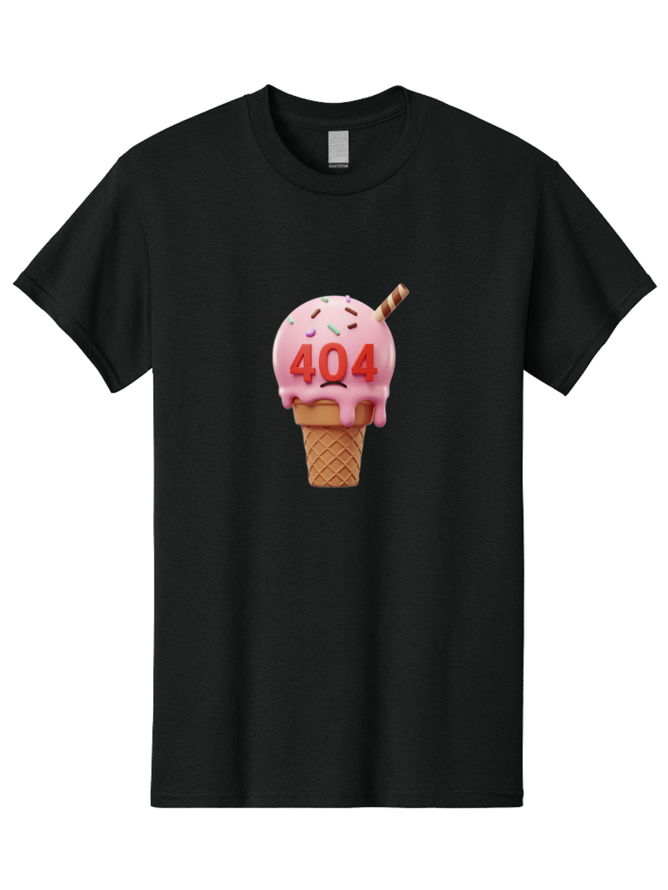 404-Ice-Cream Men'S Graphic Tee, 100% Cotton, Comfortable Casual Summer Wear, Machine Washable, Sad Ice Cream Cone, 404 Error, Pink Ice Cream, Sprinkles, Sweet Treat, Frowning Face, Melting Ice Cream, Error Message, Dessert, 404 Baa095