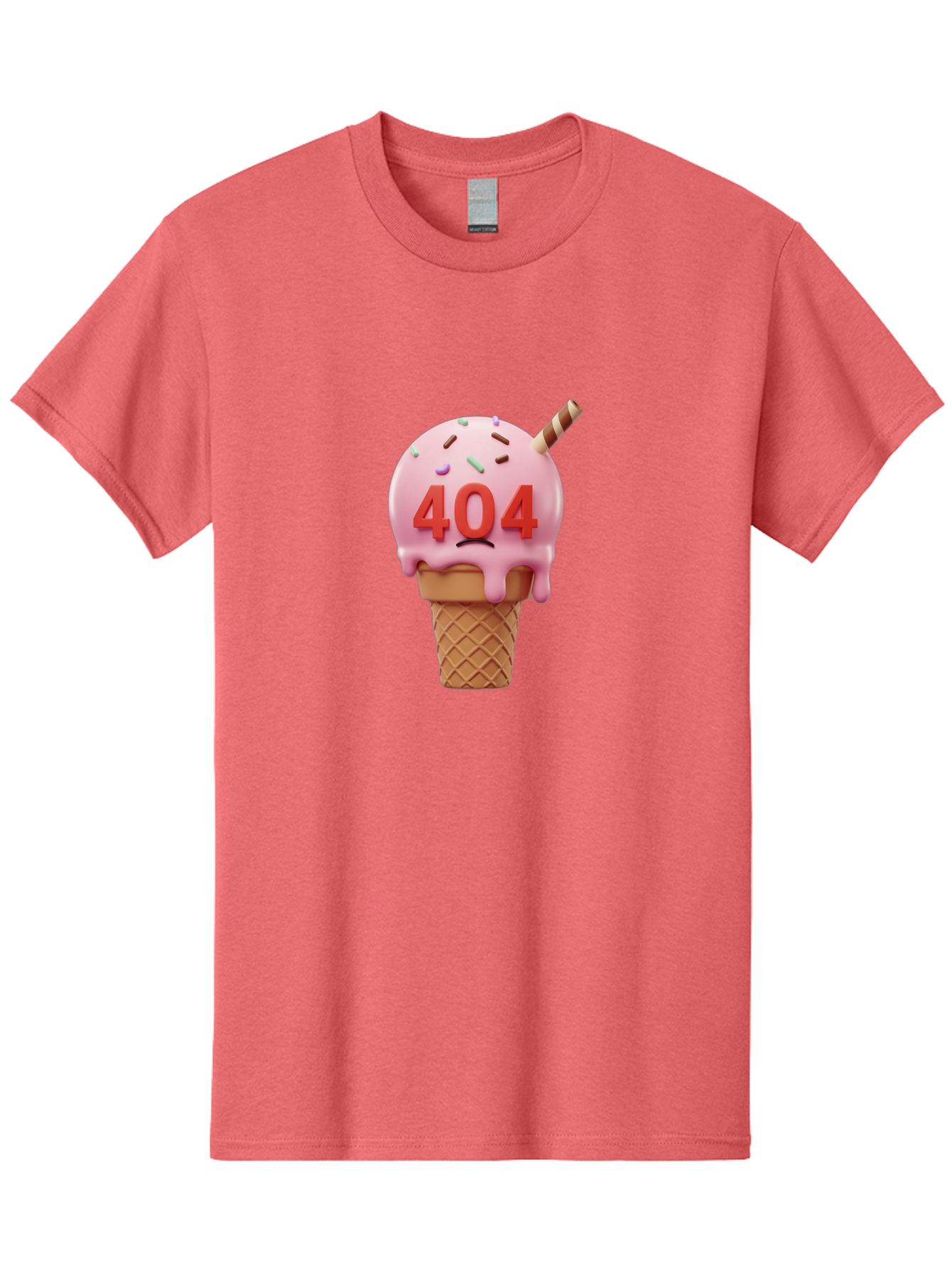404-Ice-Cream Men'S Graphic Tee, 100% Cotton, Comfortable Casual Summer Wear, Machine Washable, Sad Ice Cream Cone, 404 Error, Pink Ice Cream, Sprinkles, Sweet Treat, Frowning Face, Melting Ice Cream, Error Message, Dessert, 404 Baa095