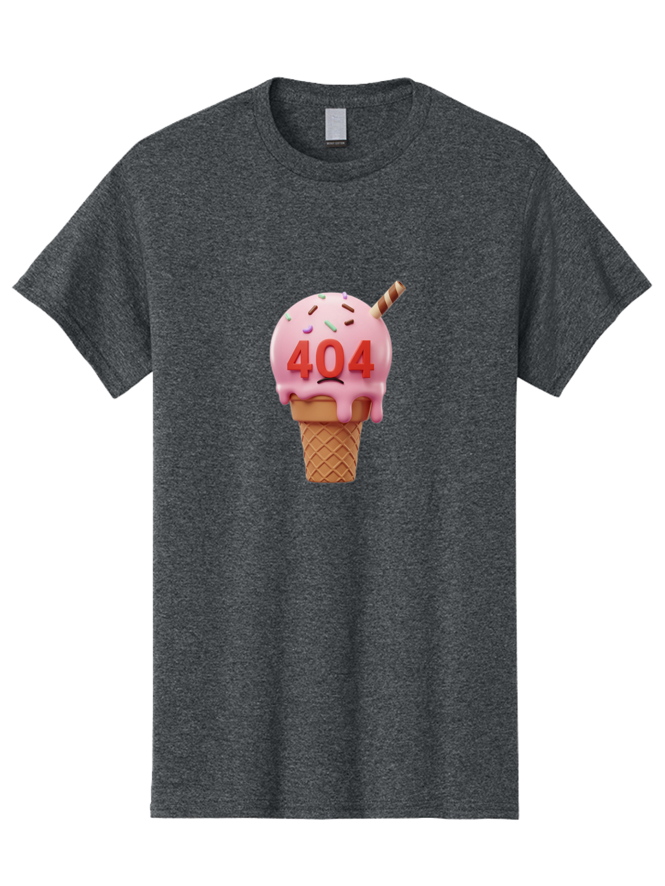 404-Ice-Cream Men'S Graphic Tee, 100% Cotton, Comfortable Casual Summer Wear, Machine Washable, Sad Ice Cream Cone, 404 Error, Pink Ice Cream, Sprinkles, Sweet Treat, Frowning Face, Melting Ice Cream, Error Message, Dessert, 404 Baa095