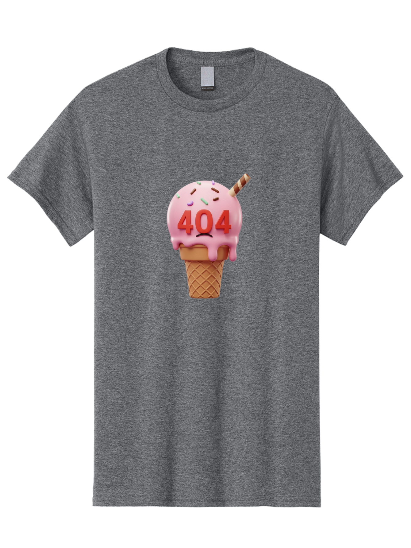 404-Ice-Cream Men'S Graphic Tee, 100% Cotton, Comfortable Casual Summer Wear, Machine Washable, Sad Ice Cream Cone, 404 Error, Pink Ice Cream, Sprinkles, Sweet Treat, Frowning Face, Melting Ice Cream, Error Message, Dessert, 404 Baa095