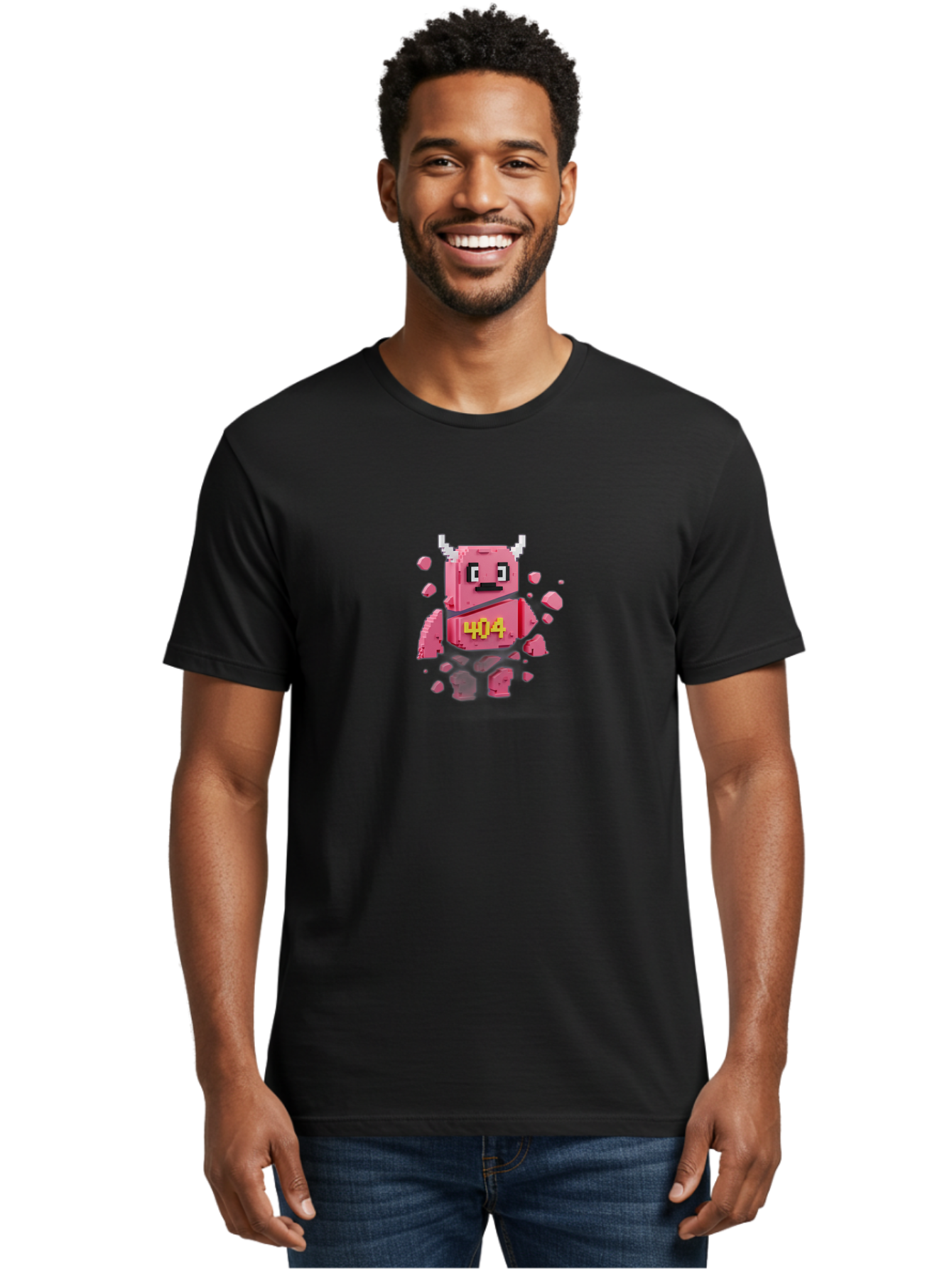 404-Minotaur Men'S Graphic Tee, 100% Cotton, Comfortable Casual Summer Wear, Machine Washable, Pixel Art, 404 Error, Broken Cube, Cute Monster, Glitchy Graphics, Retro Gaming, Digital Art, Funny Illustration, Error Message Baa097