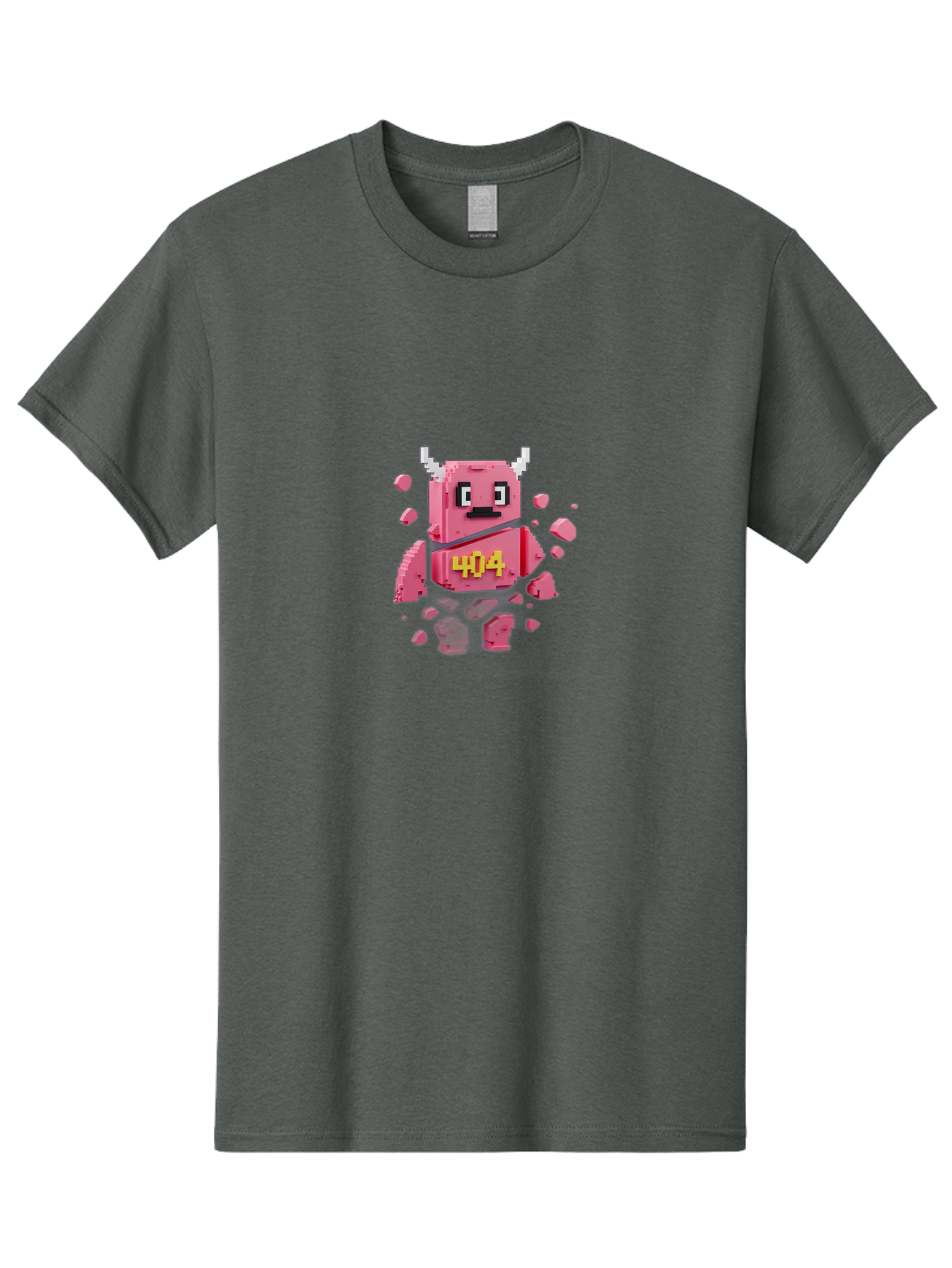 404-Minotaur Men'S Graphic Tee, 100% Cotton, Comfortable Casual Summer Wear, Machine Washable, Pixel Art, 404 Error, Broken Cube, Cute Monster, Glitchy Graphics, Retro Gaming, Digital Art, Funny Illustration, Error Message Baa097