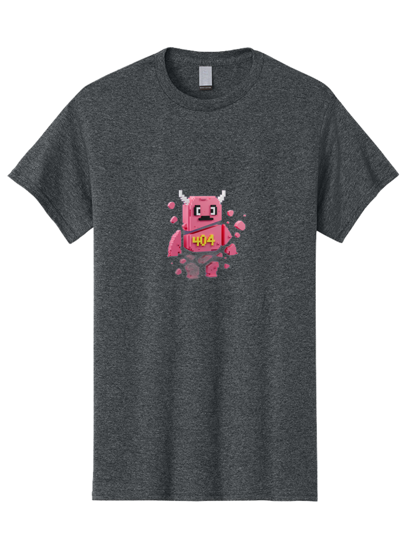 404-Minotaur Men'S Graphic Tee, 100% Cotton, Comfortable Casual Summer Wear, Machine Washable, Pixel Art, 404 Error, Broken Cube, Cute Monster, Glitchy Graphics, Retro Gaming, Digital Art, Funny Illustration, Error Message Baa097